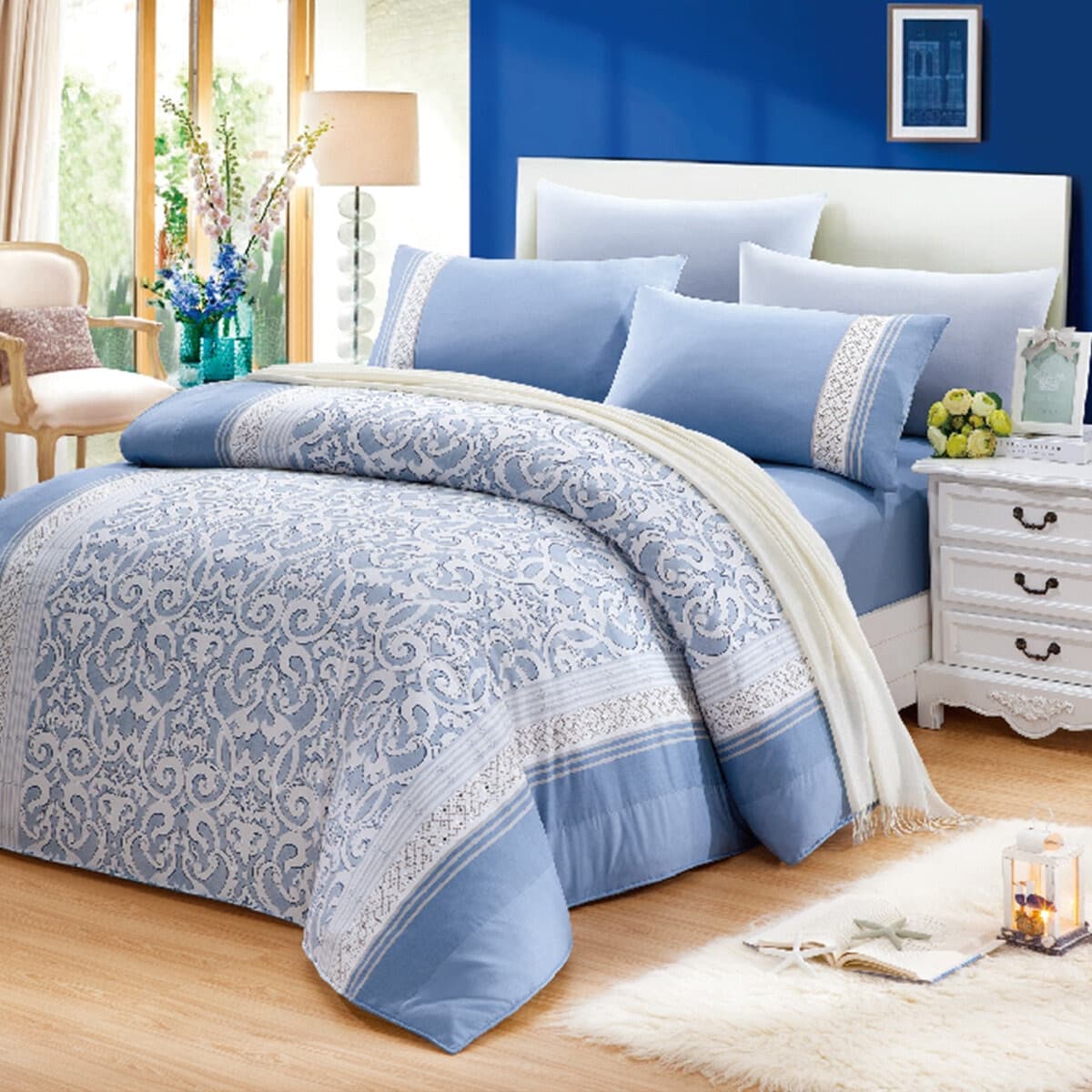 Caliphil Double XL Cotton Bed Bundle 4 Piece Comforter Set 183cm X 190cm Burnsick