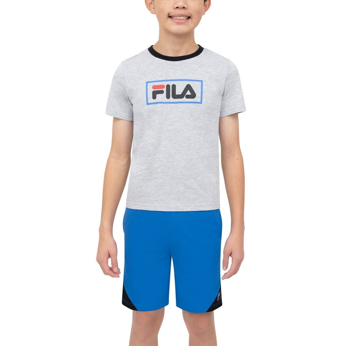 Fila Set Tiga Potong Baju Anak Lengan Pendek Warna Abu-abu/Hitam Ukuran M