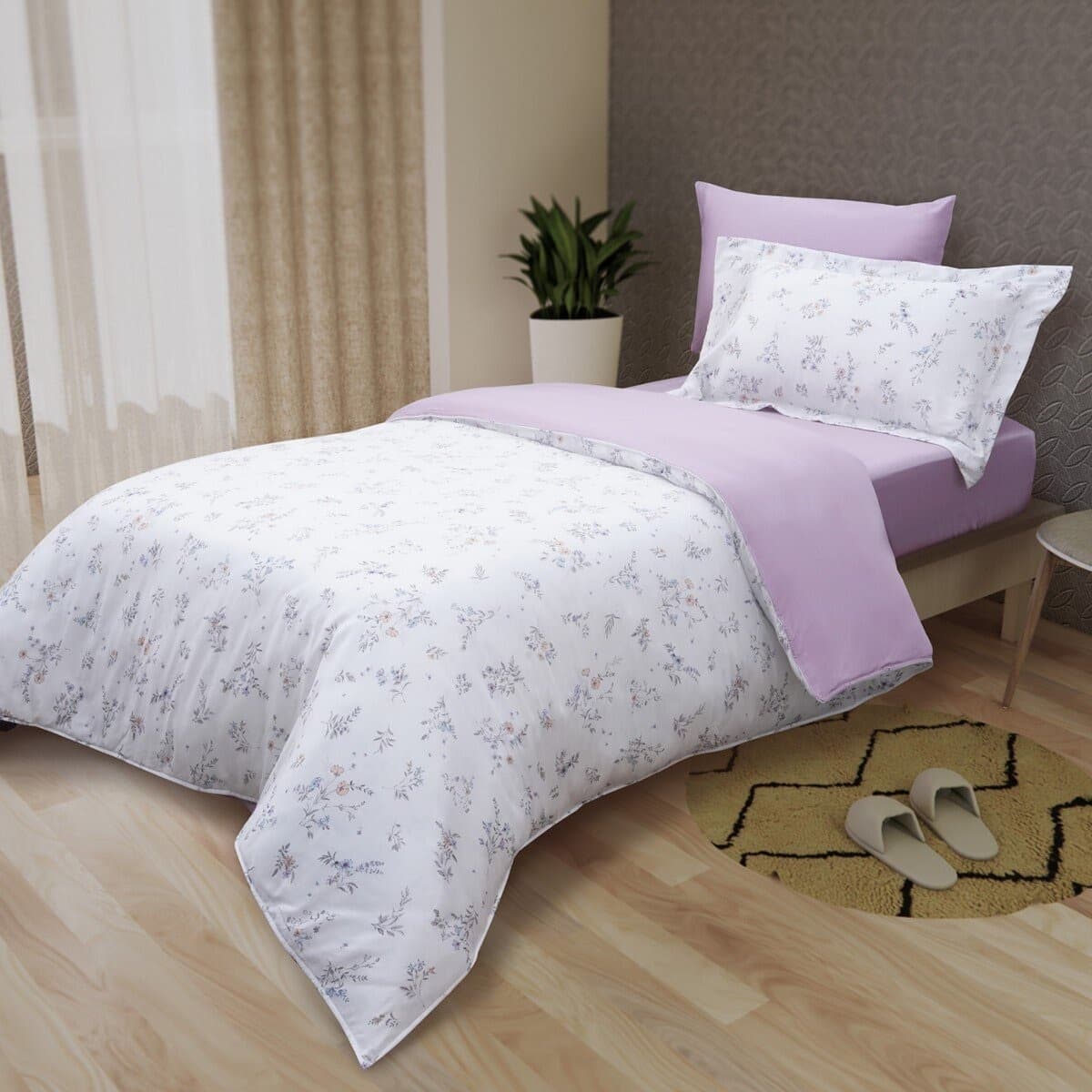 Set Bed Cover Pillowcase CASA 100% Viscose Bunga Ungu Single