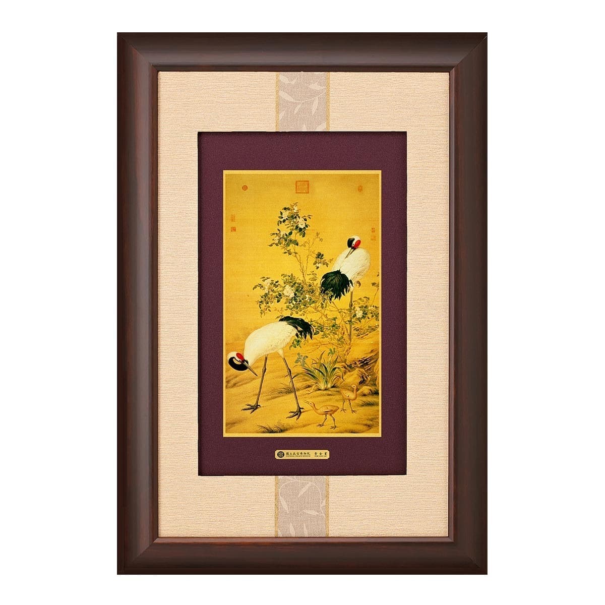 Pinjinpin Keberuntungan, Crane Berbunga, Bingkai Kayu Coklat