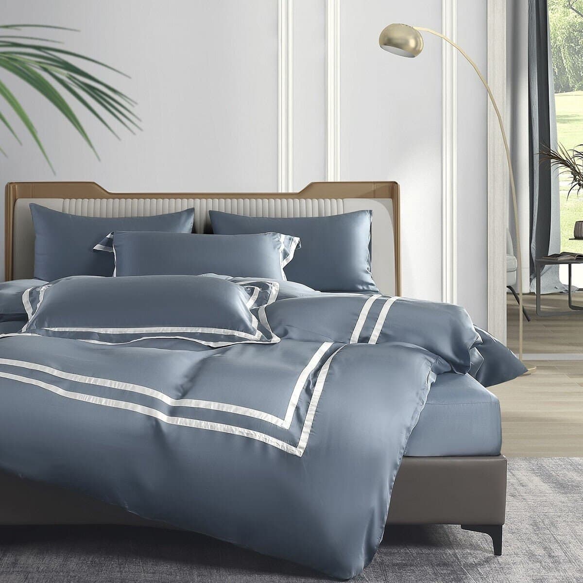 Don Home 300 Thread Count Lyocell Solid Double Use Bed Cover 182 cm x 212 cm Biru Laut