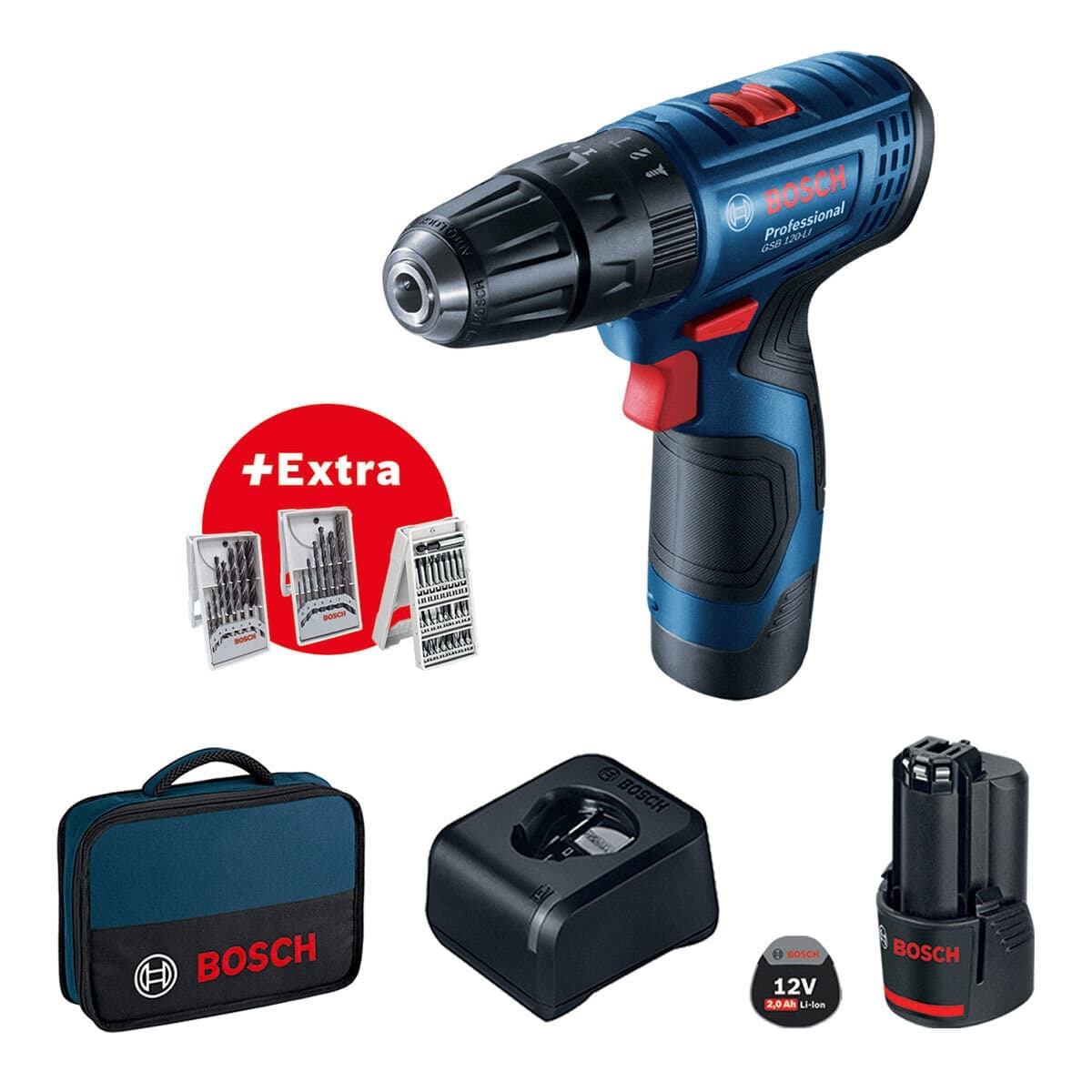 BOSCH 12V Bor Getaran Tanpa Kabel Kit Profesional GSB 120-LI