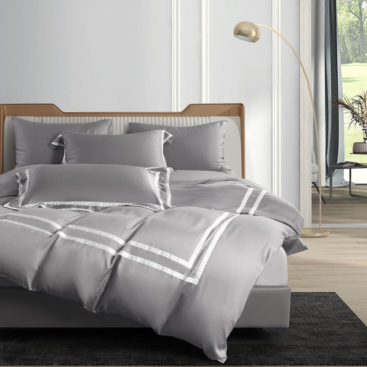 Don Home 300 Thread Count Lyocell Solid Double Use Bed Cover 182 cm x 212 cm Abu Hitam