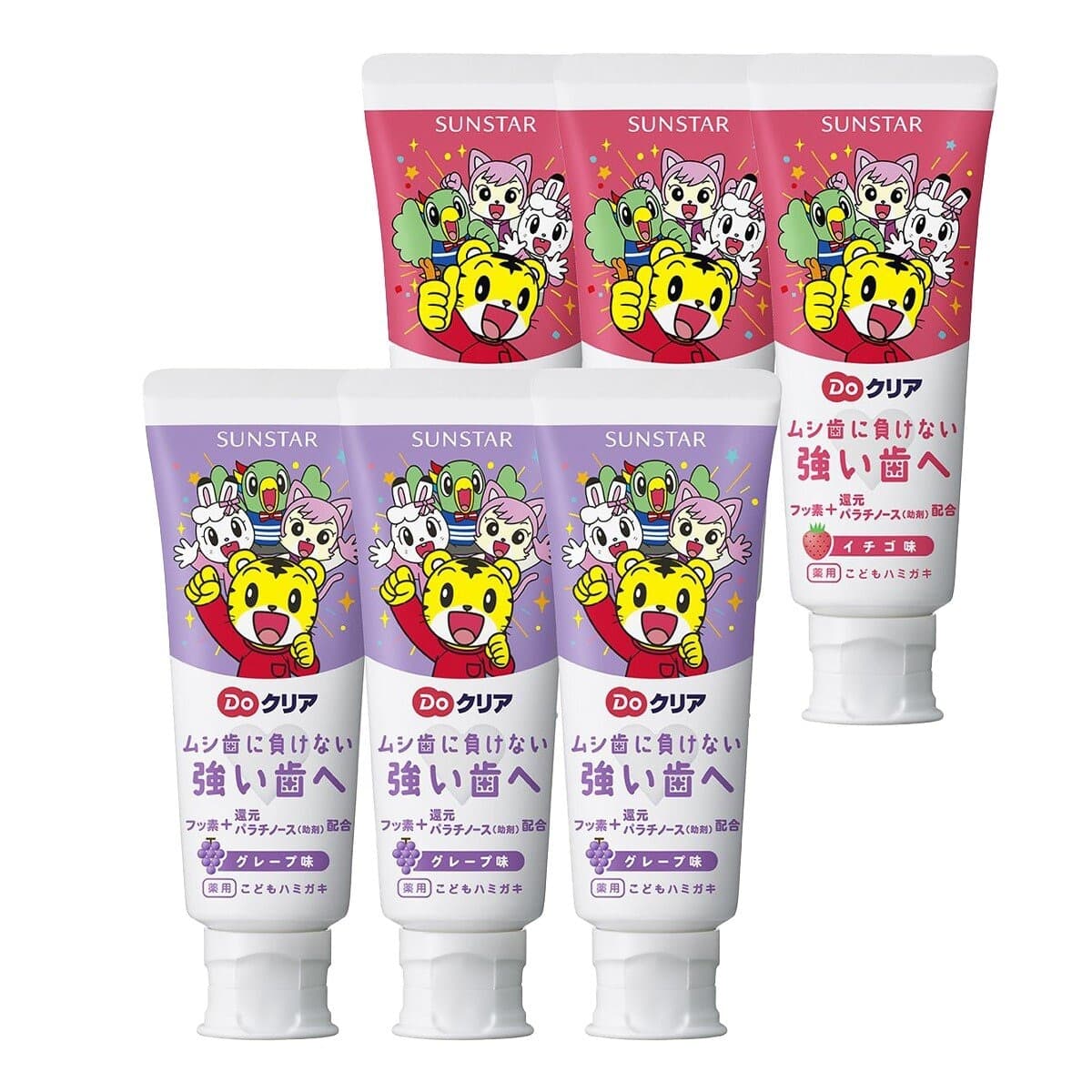 Pasta Gigi Anak Sunstar Qiaohu 70g X 6pcs (Rasa Anggur X 3pcs + Rasa Stroberi X 3pcs)