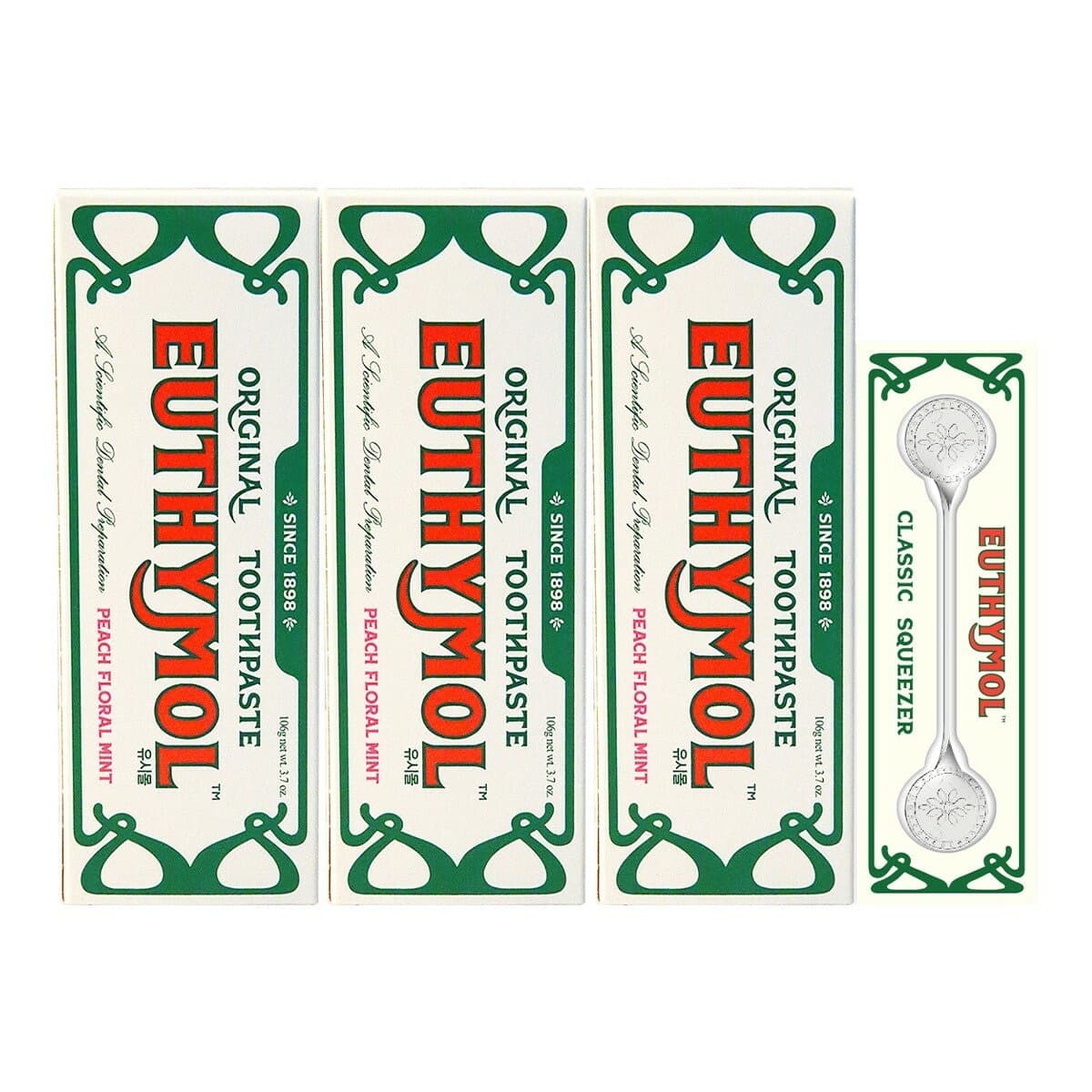 EUTHYMOL Toothpaste Gift Set English Rose Flavor 106 Gram X 3 + Toothpaste Dispenser X 1