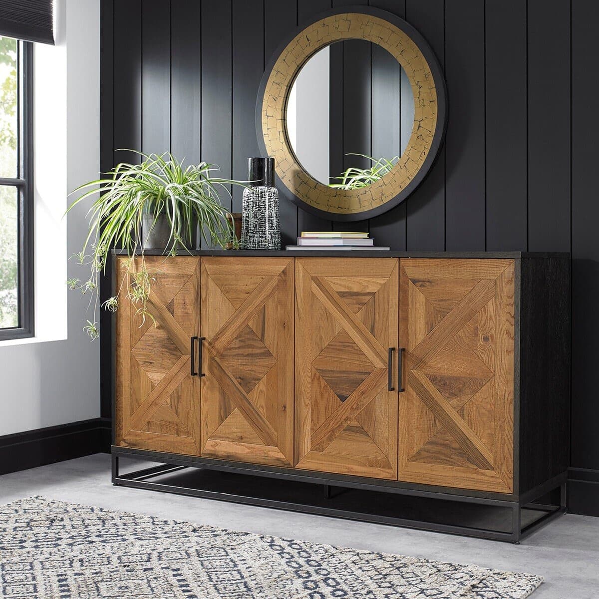 Bentley Designs Indus Rustic Oak & Pepper Color Rak Penyimpanan 159 cm