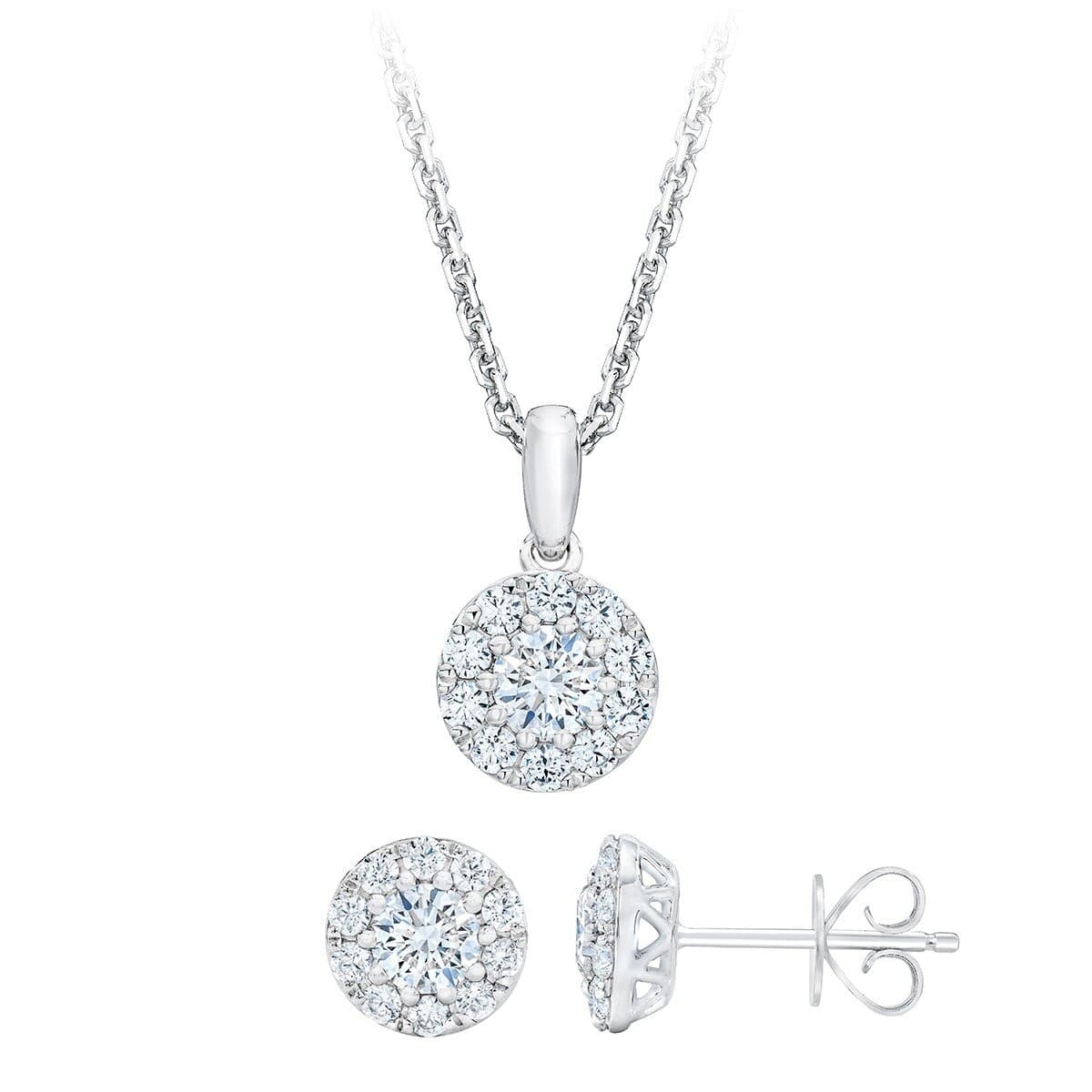 Kalung dan Anting-anting Berlian Bulat 1 Karat 14K Emas Putih VS2/I