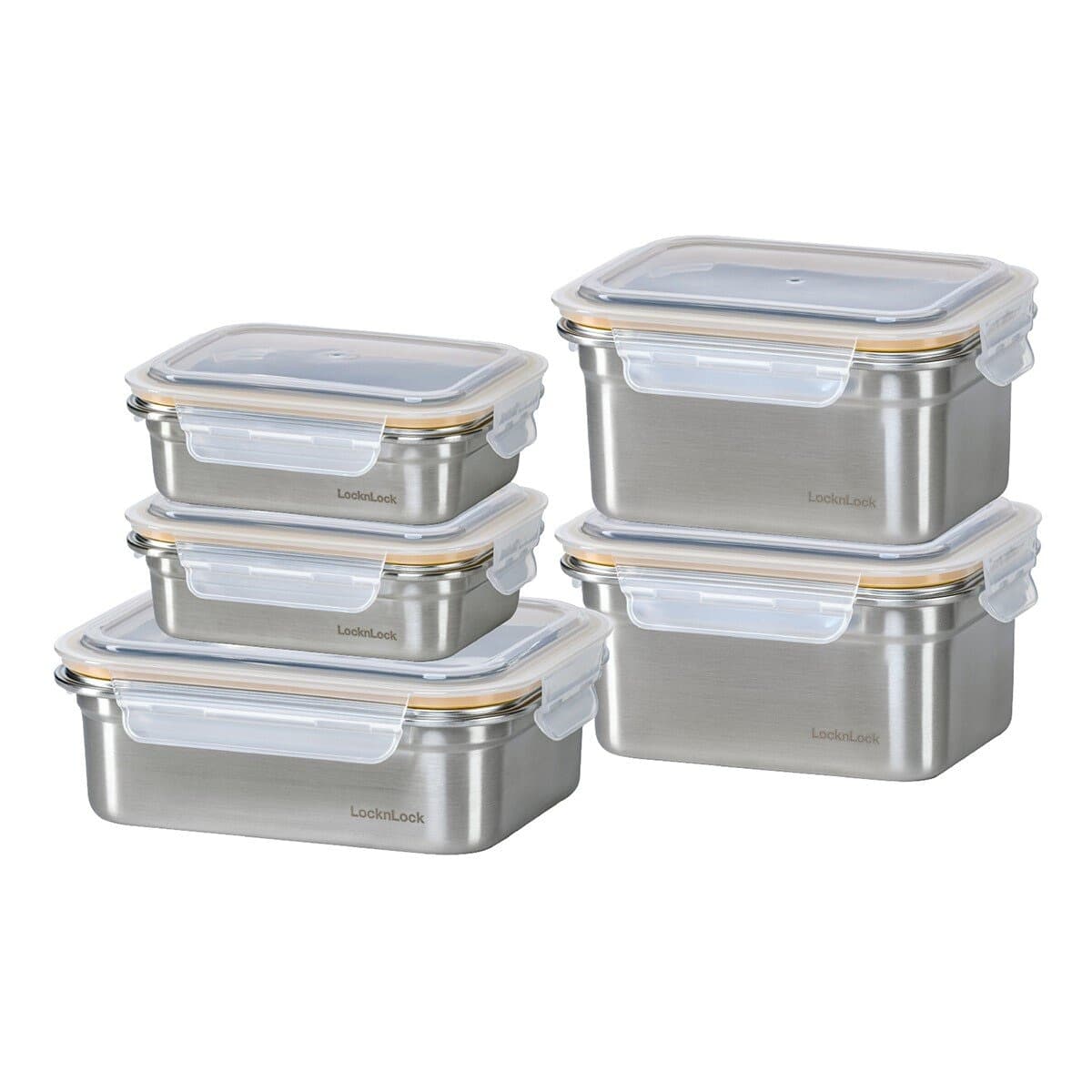 Lock&Lock Kotak Makan Stainless Steel Tahan Panas Dapat Dipanaskan 10 Potongan Termasuk Tutup