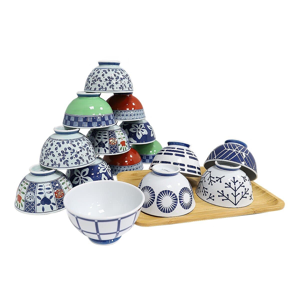 Set Mangkuk Porcelain Ringan Jepang 15 buah Desain Warna-warni X 10 set + Hidup Sederhana X 5 set