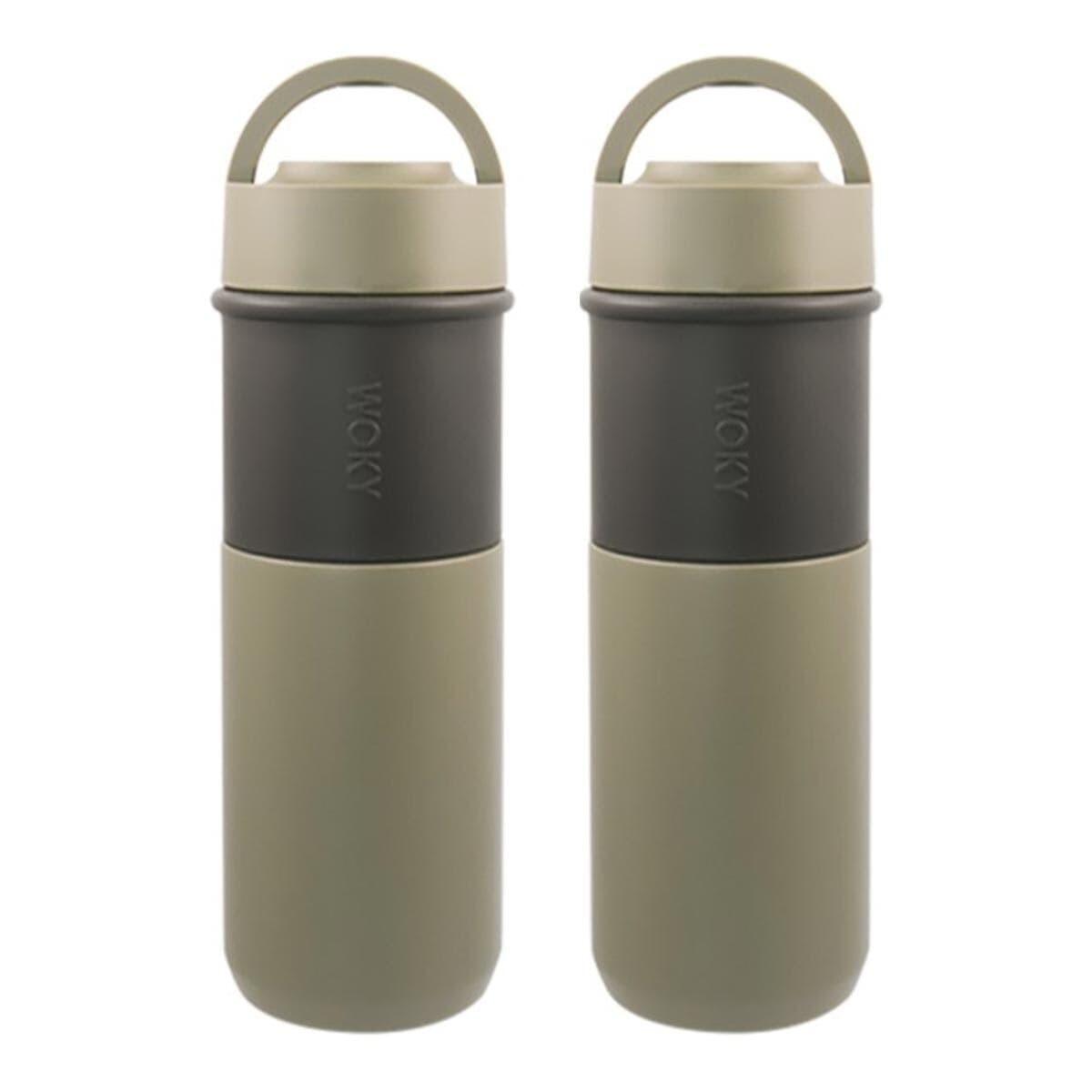 WOKY Tumbler Keramik Berisi Panas Dengan Penjepit 500 Ml X 2 Botol Hijau