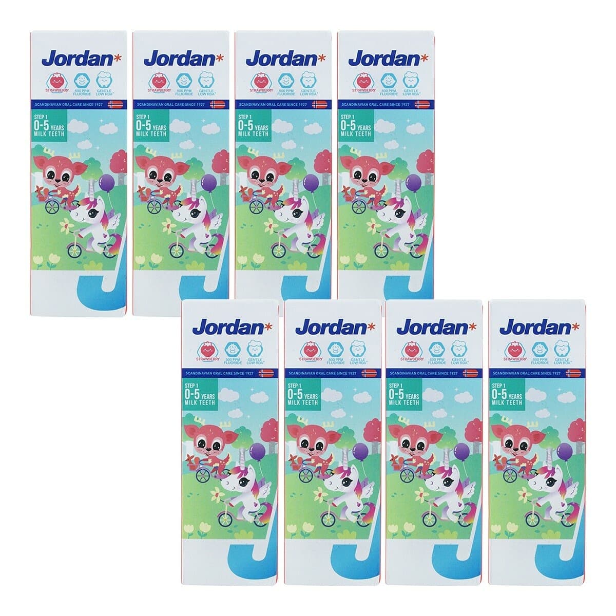 Pasta Gigi Anak Jordan 0-5 tahun 500ppm Fluoride Rasa Stroberi 75g X 8pcs