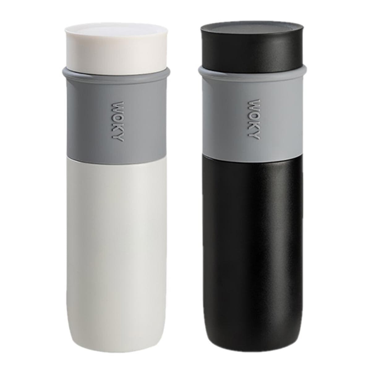 WOKY Thermal Mug Berlapis Keramik 580 ml X 2 Set Putih + Hitam