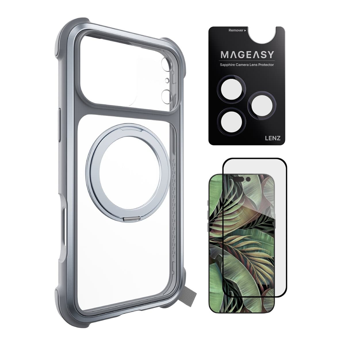 MAGEASY Odyssey Stand M Pelindung Anti-Termos Magnetic Mount For iPhone 17 Pro Max (mist) + Pelindung Lensa Lenz (midnight) + Vetro 9H tempered glass protector