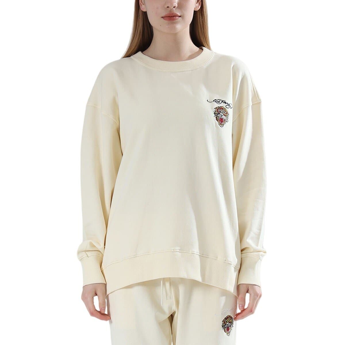 Ed Hardy Atasan Polo Wanita Dengan Embossing Putih Ukuran S