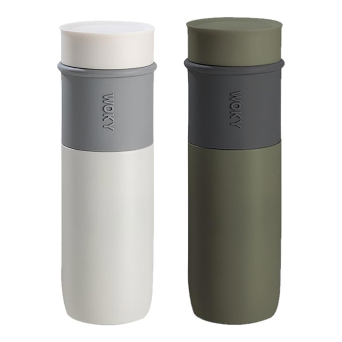 WOKY Thermal Mug Berlapis Keramik 580 ml X 2 Set Putih + Hijau