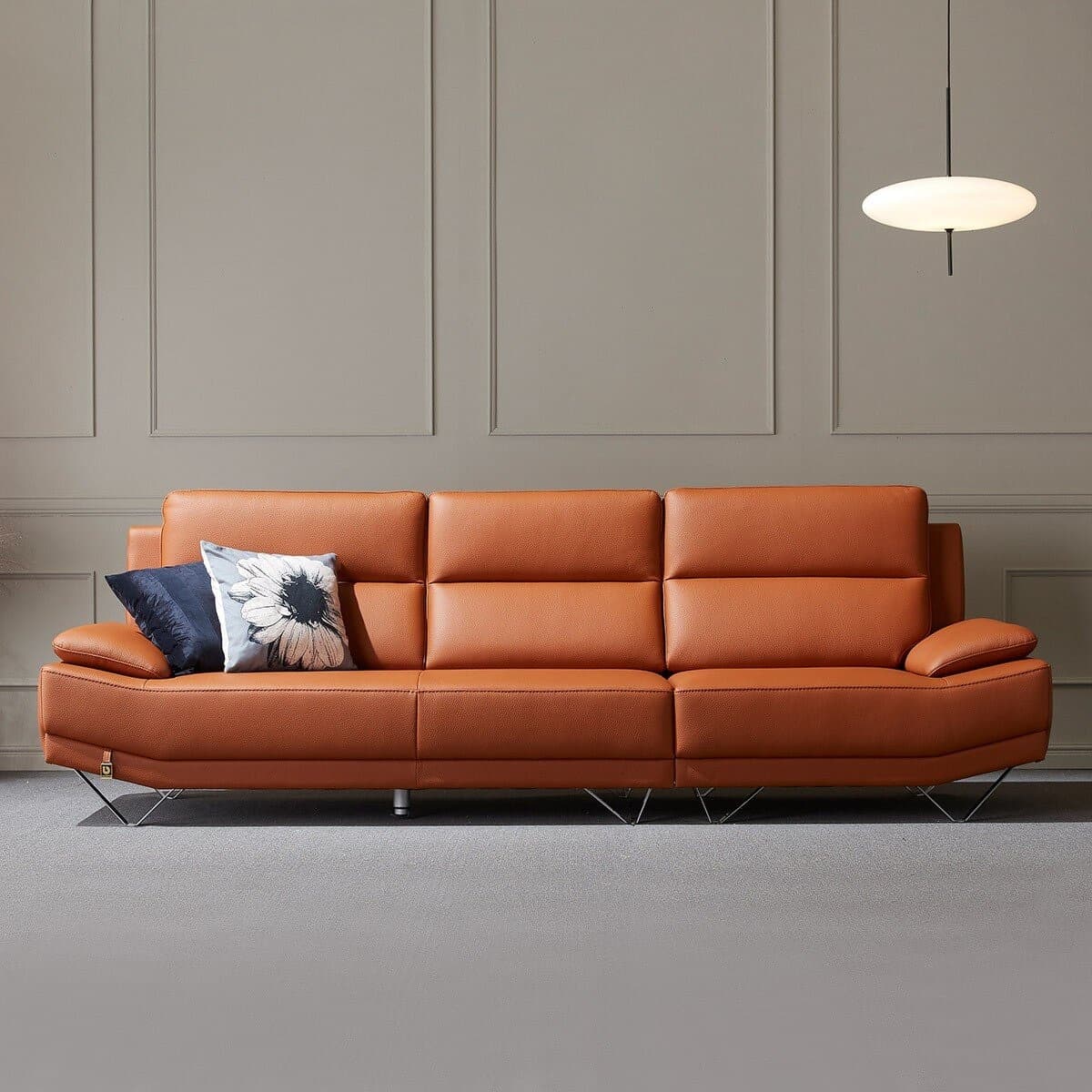 DAUNING Sofa 3 Dudukan Kulit Sapi Coklat