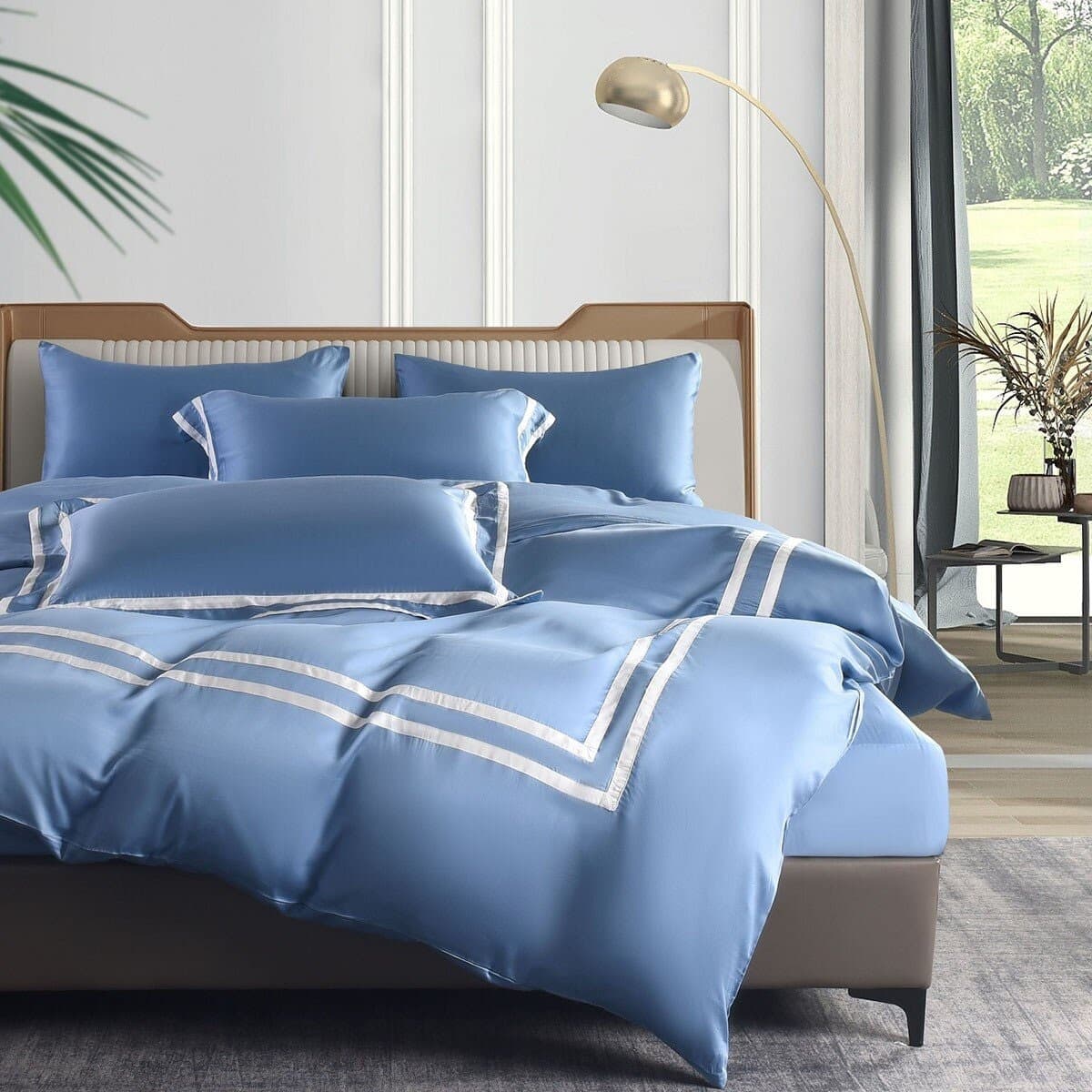 Don Home 300 Thread Count Lyocell Solid Double Use Bed Cover 182 cm x 212 cm Biru Laut Gelap