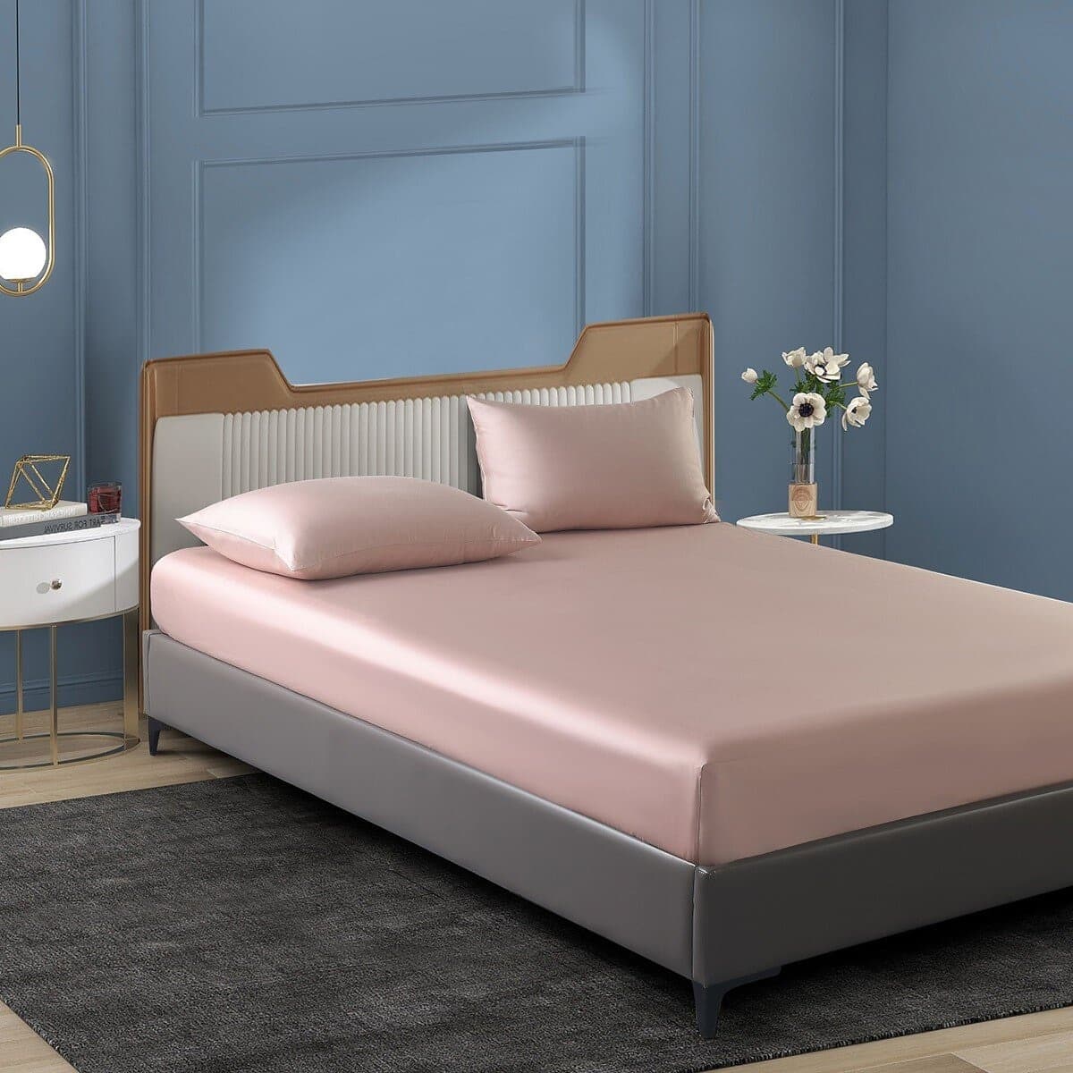 Don Home Set Bed Sheet Pillowcase Satin Lycra Solid Ungu Muda 107 cm X 190 cm