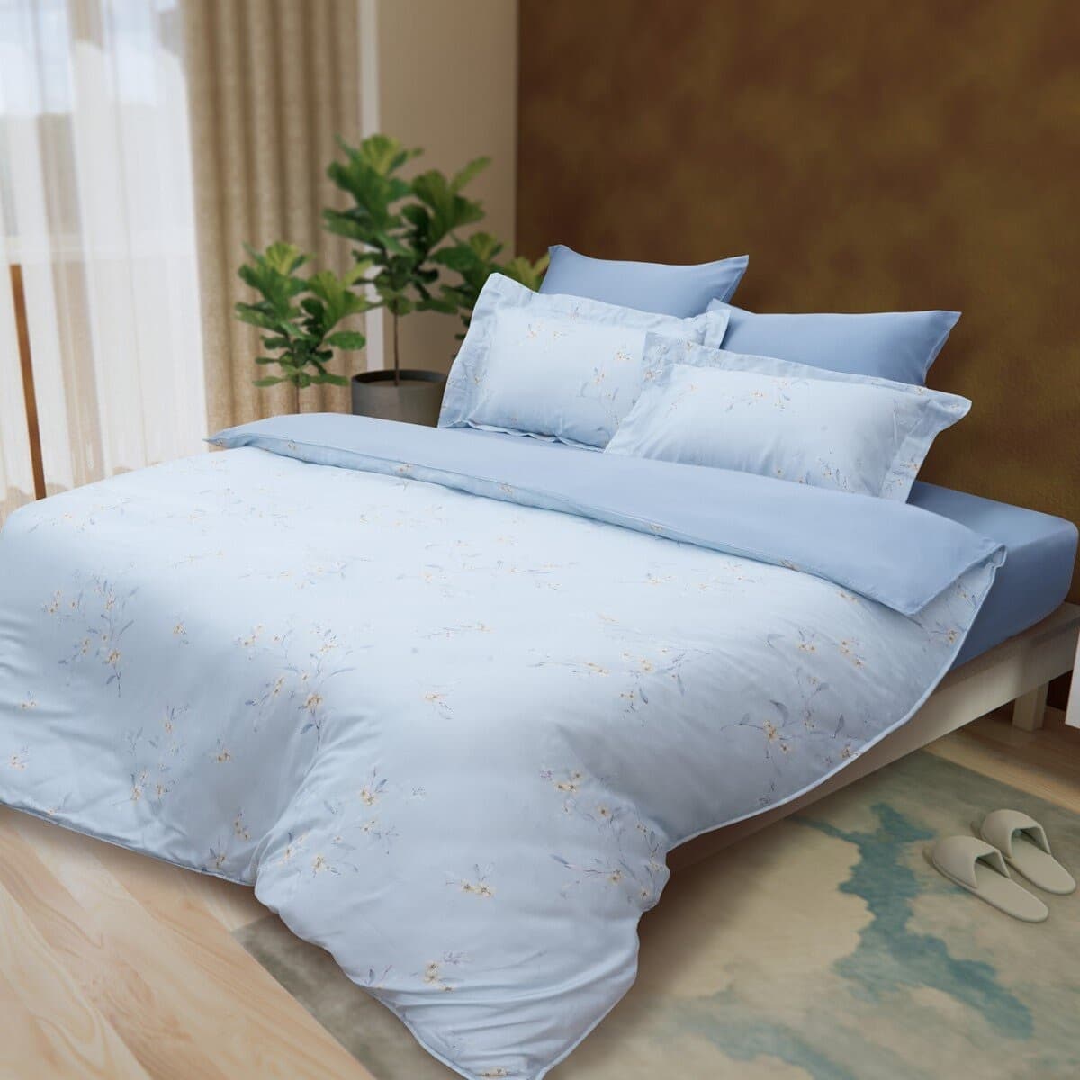 Set Bed Cover dan Pillowcase CASA 100% Lyocell Two-Way Double Extra Large Biru Senja