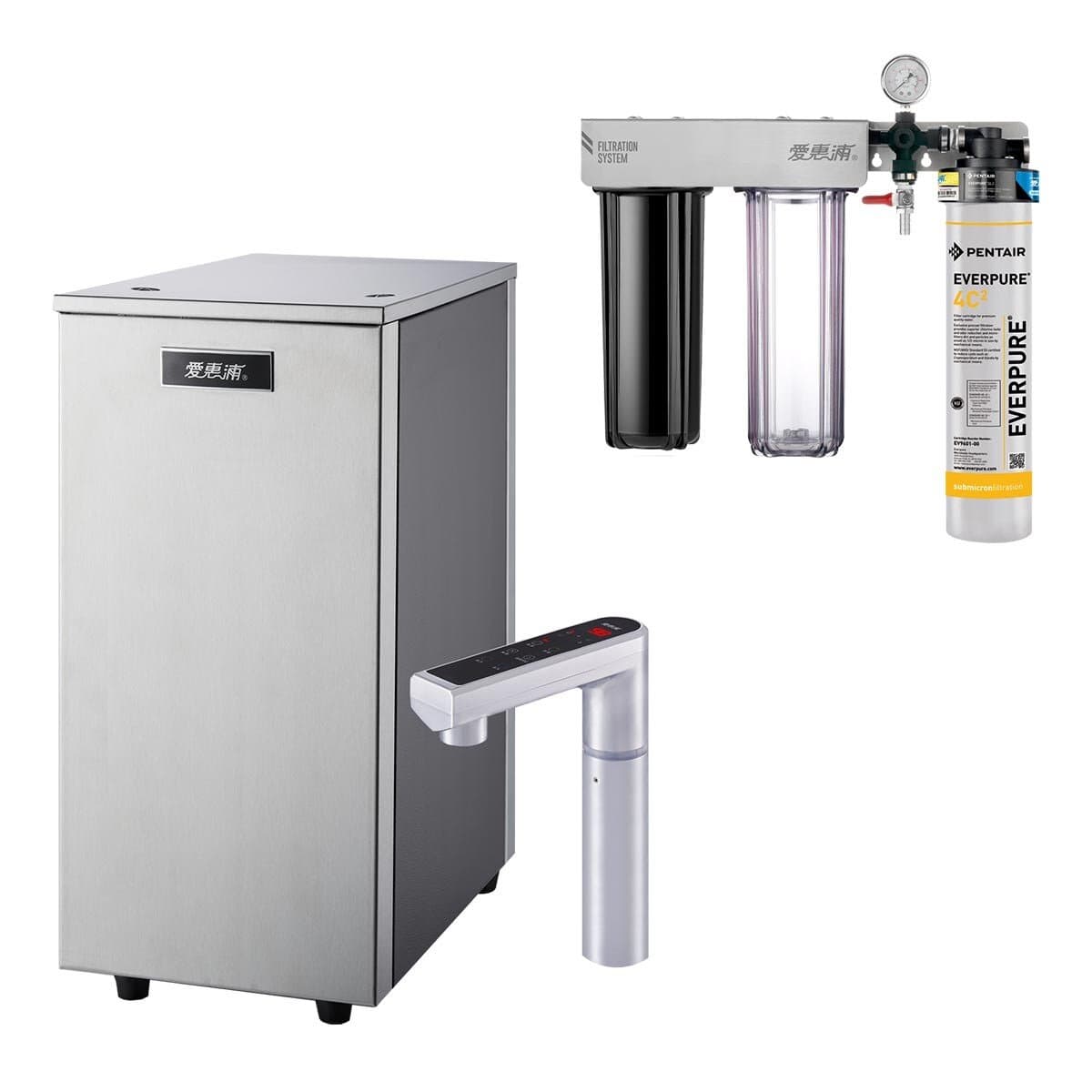 Ampera HS288T PLUS + PurVive Trio-4C2 Sistem Pemanas Air Berlapis Kontrol Sentuh Untuk Penyaringan Air Bawah Meja Warna Fashion Silver