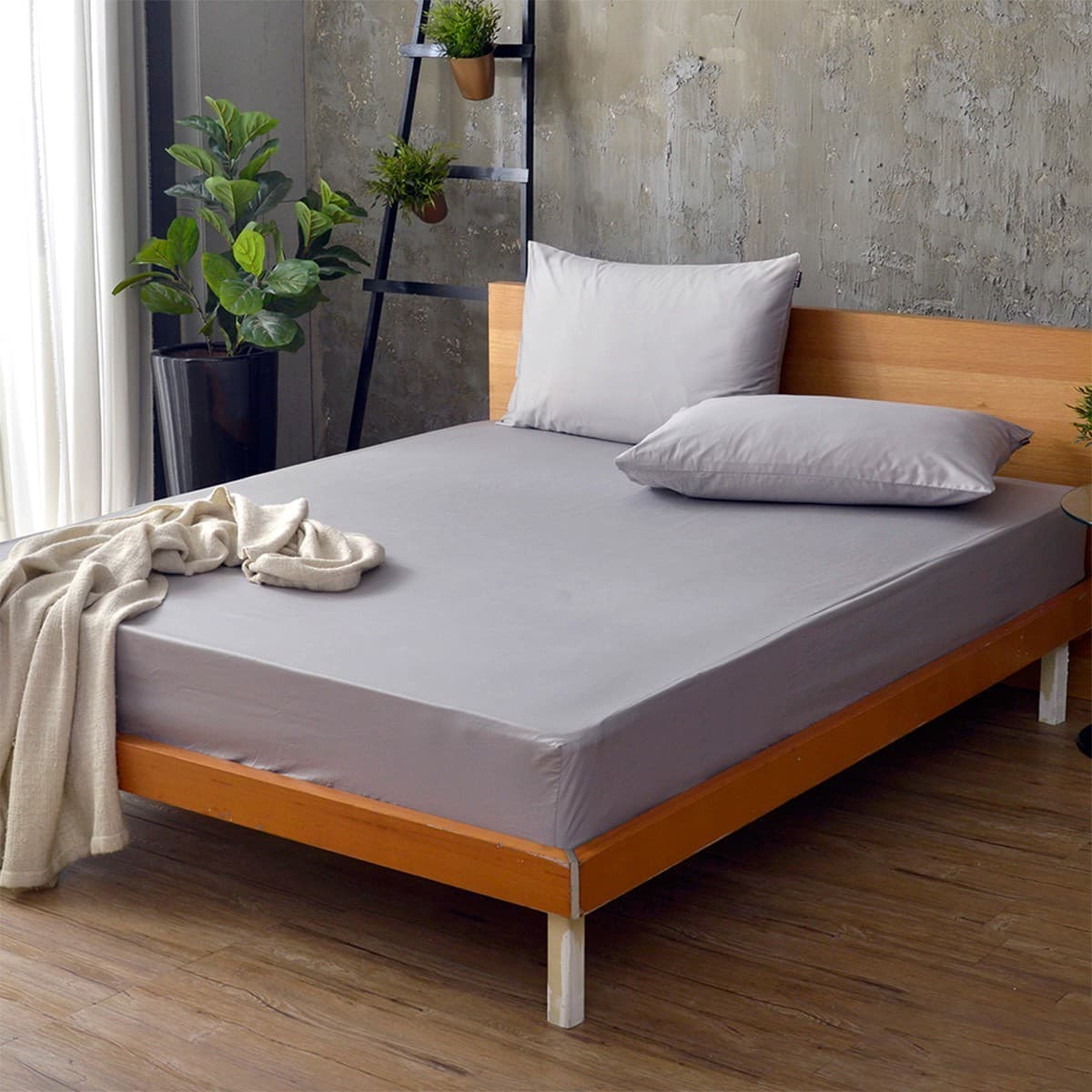 La Belle Set Bed Sheet Pillowcase Double Size 200 Thread Count Grey 180 Cm X 186 Cm