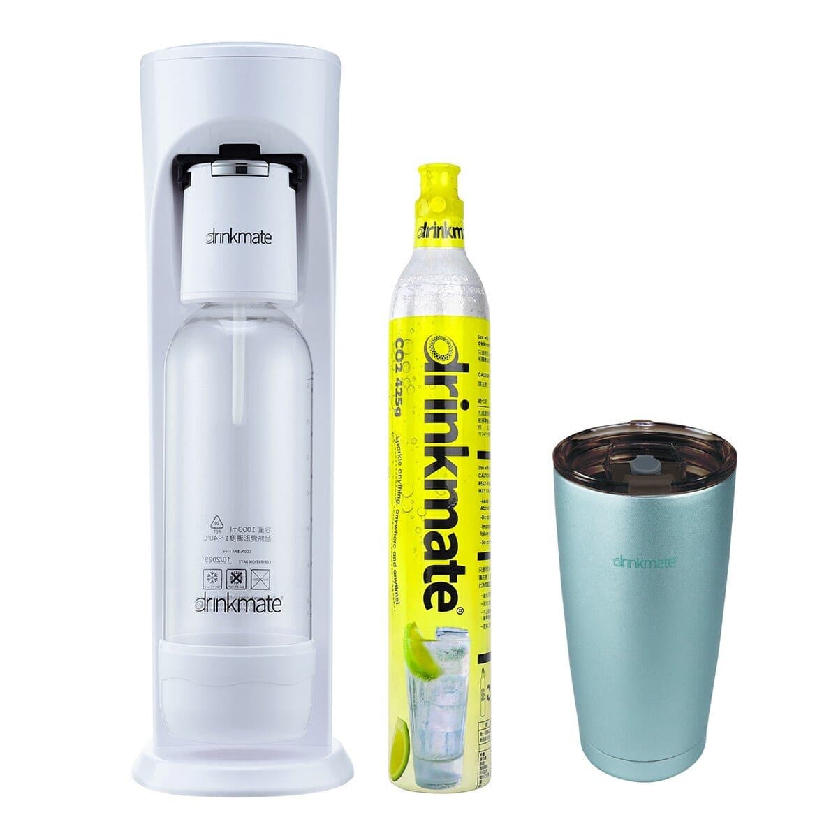 Drinkmate Ultra SodaStream Kit Termasuk Tabung Gas 1L + Botol Air Tahan Tekanan 1L + Gelas Stainless Double Layer 500ml X 1