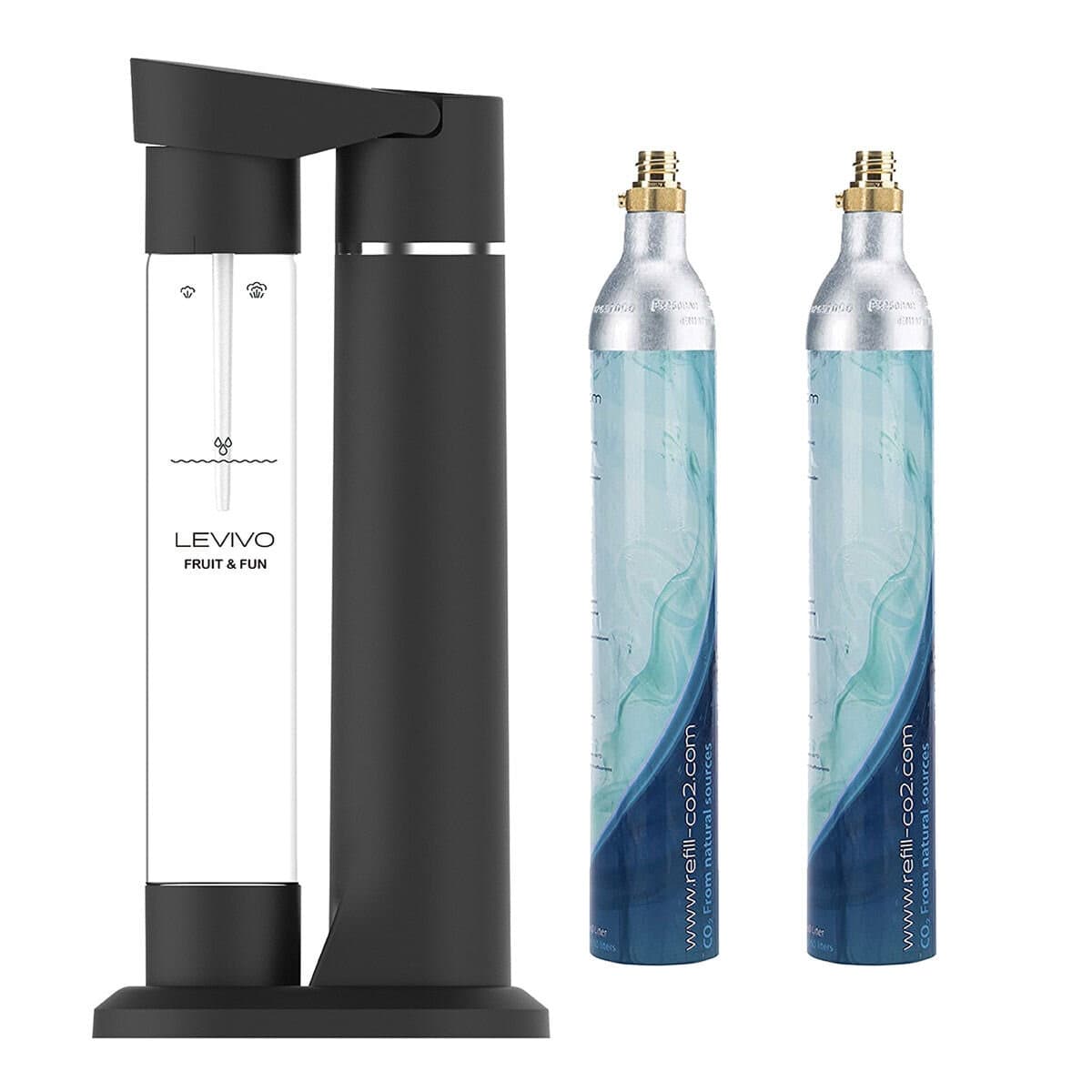 Levivo Sparkling Water Machine Set Includes 2 Gas Bottles + 1 Water Bottle Black