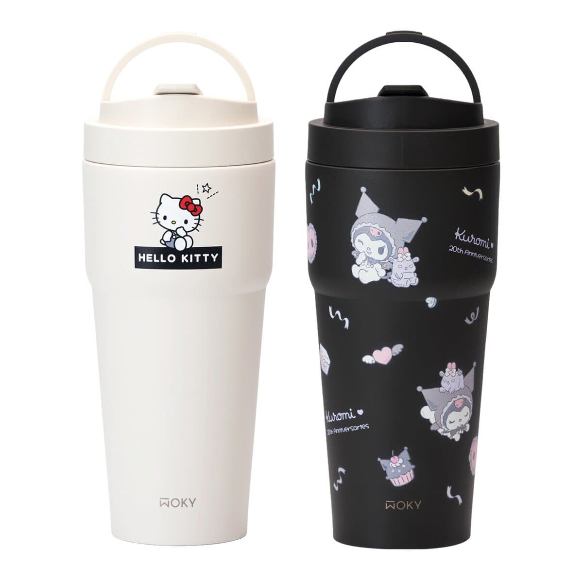 WOKY Kitchen x Sanrio Round Cup Titanium Ceramic Insulated Mug 770 ml X 2 pieces Hello Kitty Pure White + Coolmi Black Angel