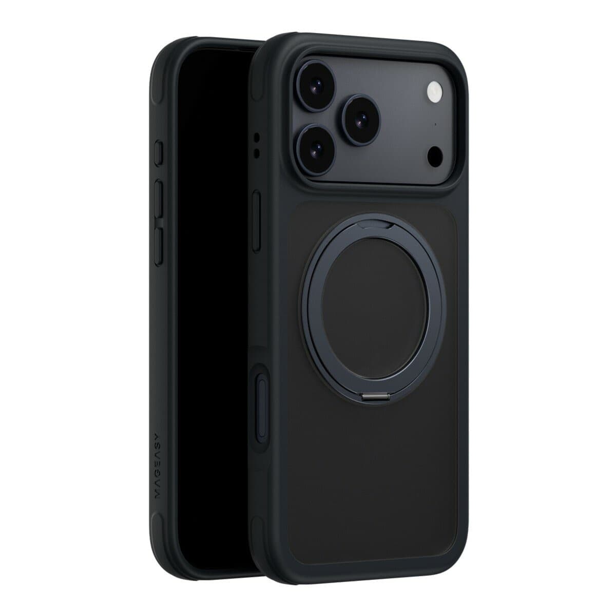 MAGEASY MagStand 360 M Pelindung Magnetik dan Stabilizer Rotasi untuk iPhone 17 Pro Max (Midnight) + Lenz Lensa Protector (Mist) + Vetro 9H Tempered Glass Screen Protector