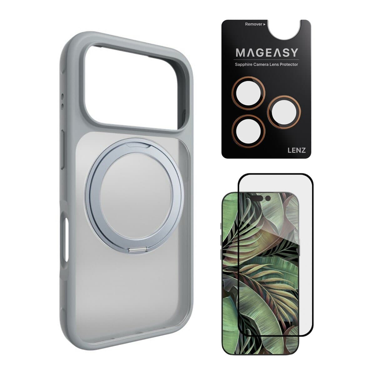 MAGEASY MagStand 360 M Pelindung Anti-Terminal Magnet dan Gantungan Tali untuk iPhone 17 Pro (Mist) + Lenz (Coral) + Vetro 9H Tempered Glass Screen Protector