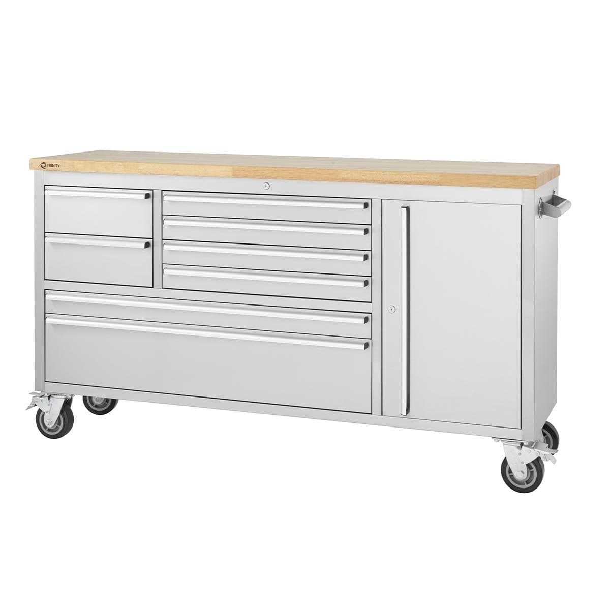 Trinity Meja Kerja Stainless Steel 66 inci dengan Roda