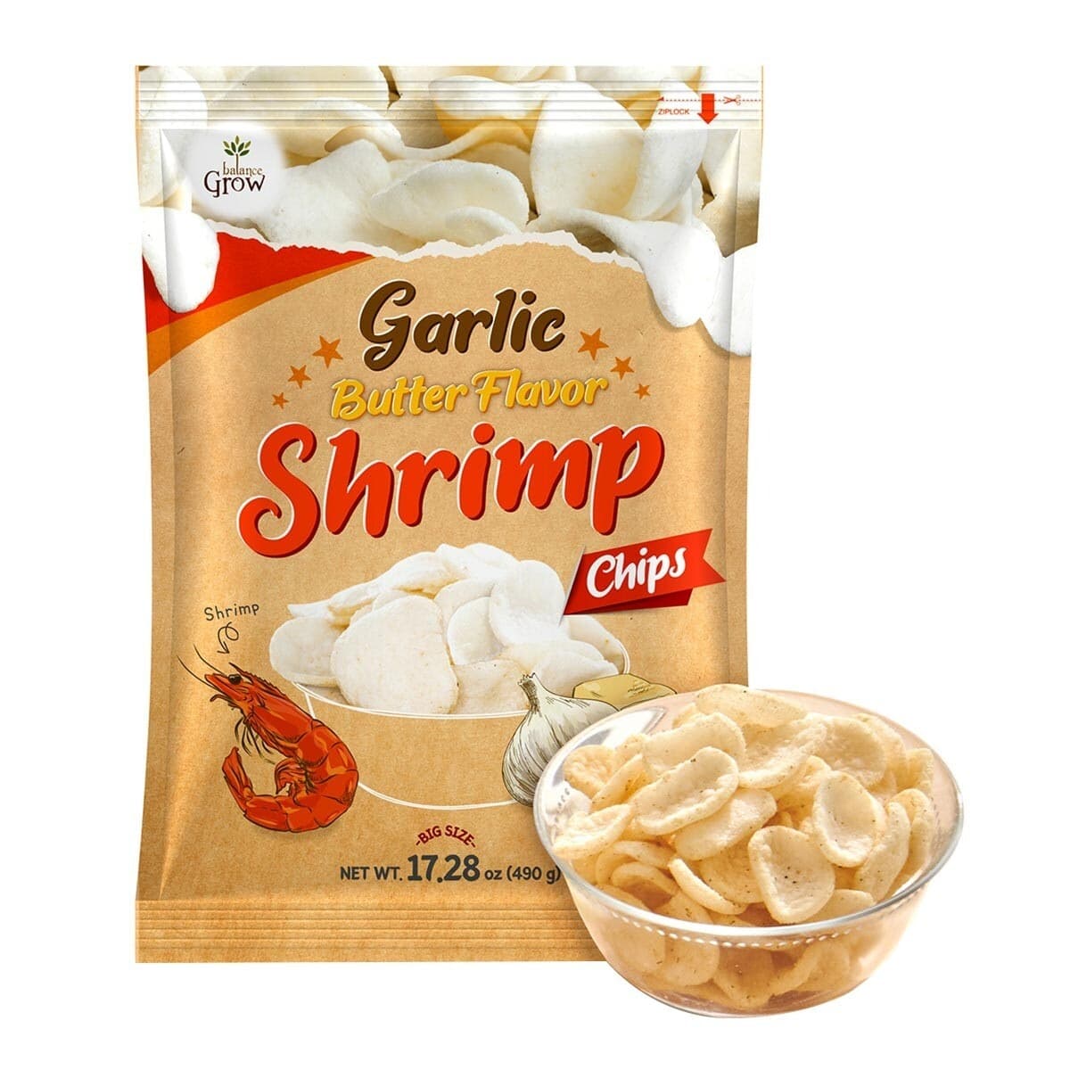 Balance Grow Keripik Udang Rasa Bawang Mentega 490 Gram