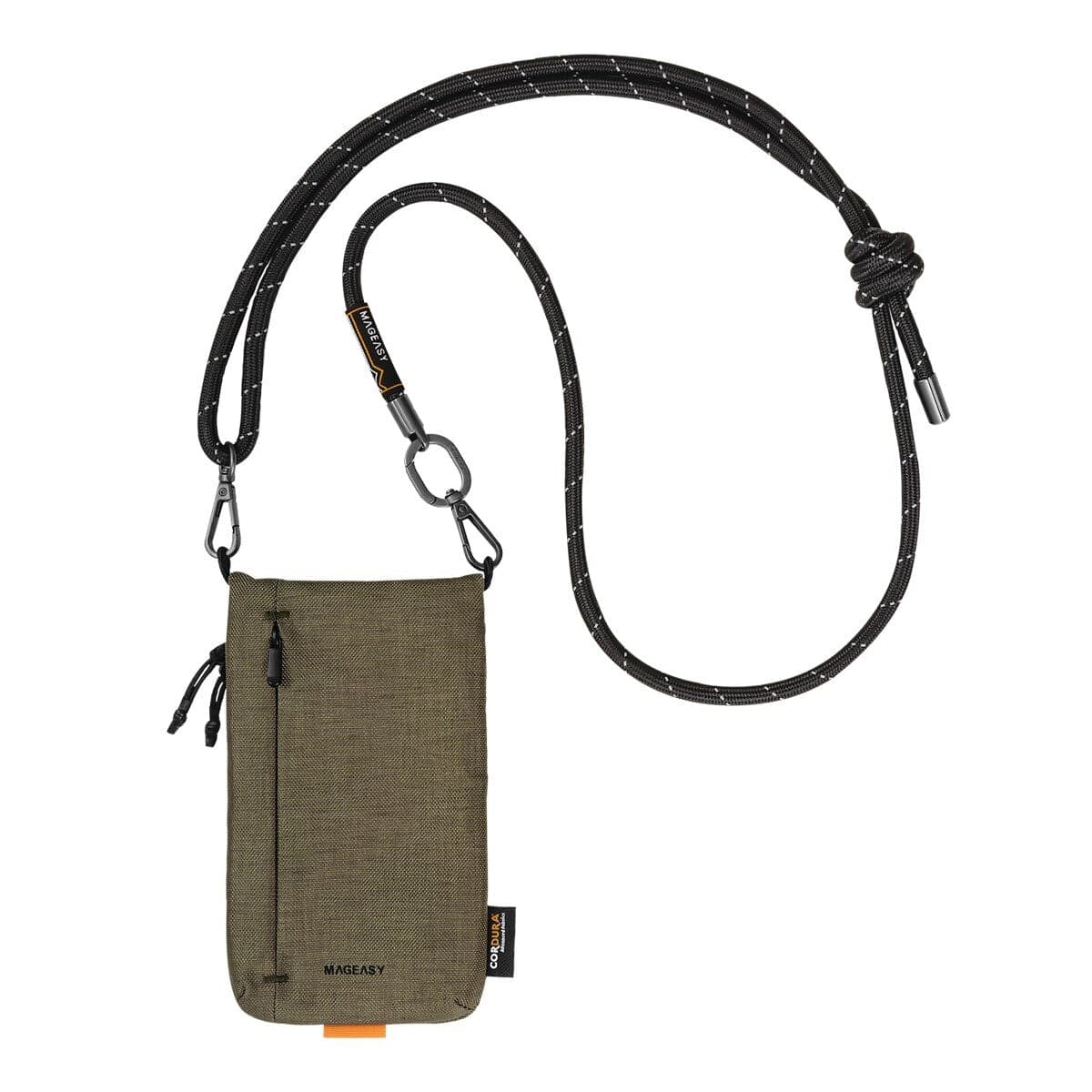 Tas Gendong Tas Gendong Telepon MAGEASY (Cordura) + Tali Pengikat 8.3mm, hijau hutan belantara + tali pengikat hitam reflektif