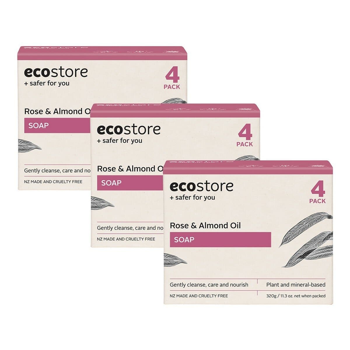 ecostore Pure Soap Rose Sweet Almond Oil 80 gram x 4 bungkus x 3 set