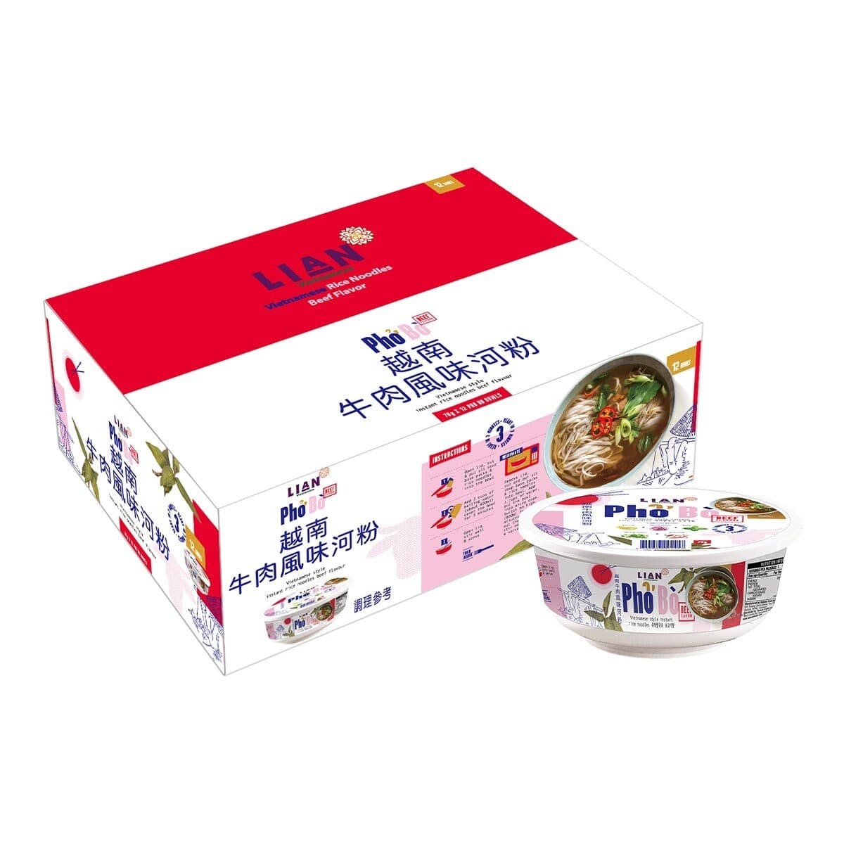 Lian Mie Vietnam Rasa Daging Sapi 70 gram X 12 porsi