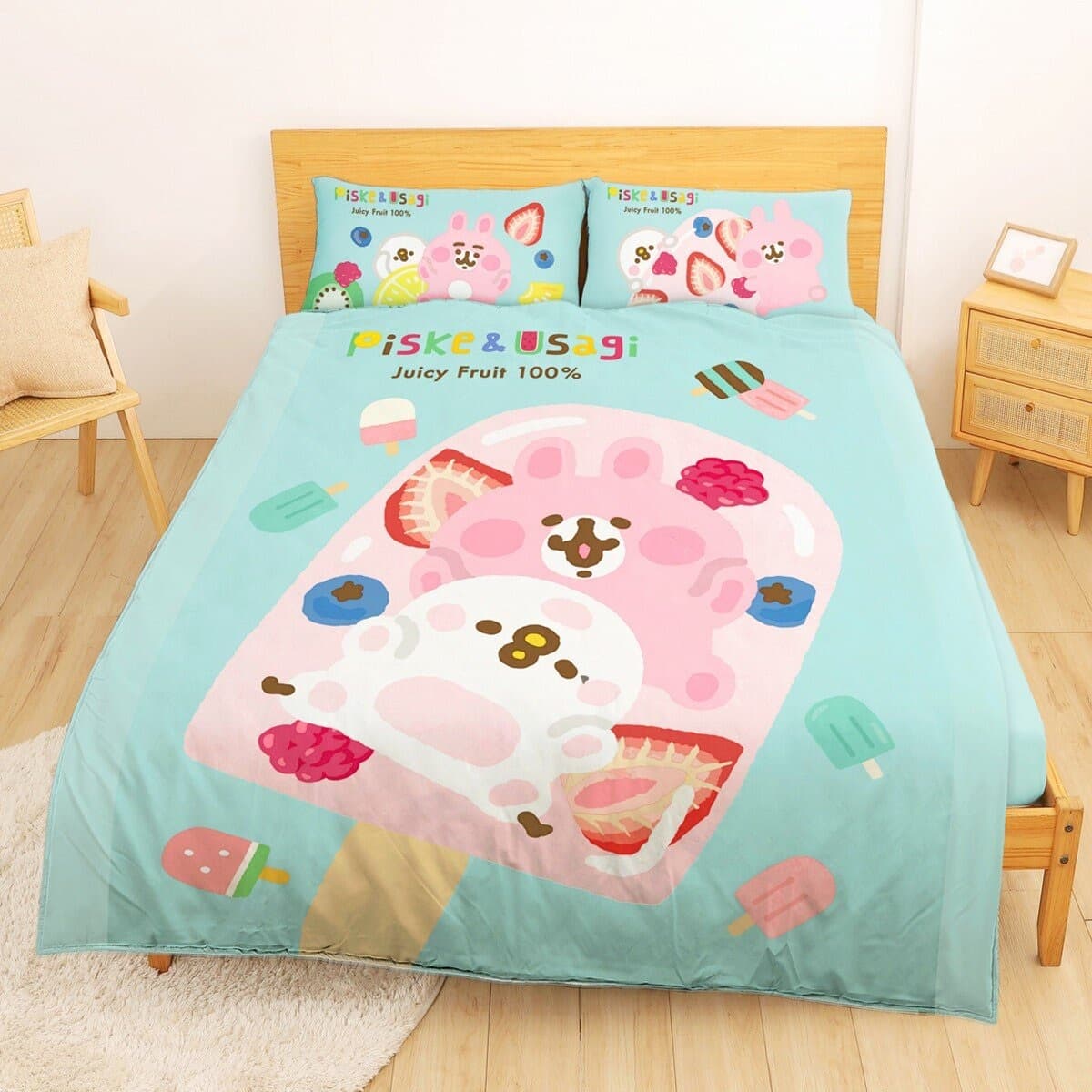 MIT Combed Cotton Double Bed Bag Twin Duvet Cover Set dari 4 Kanahera Animal Fruit Popsicle