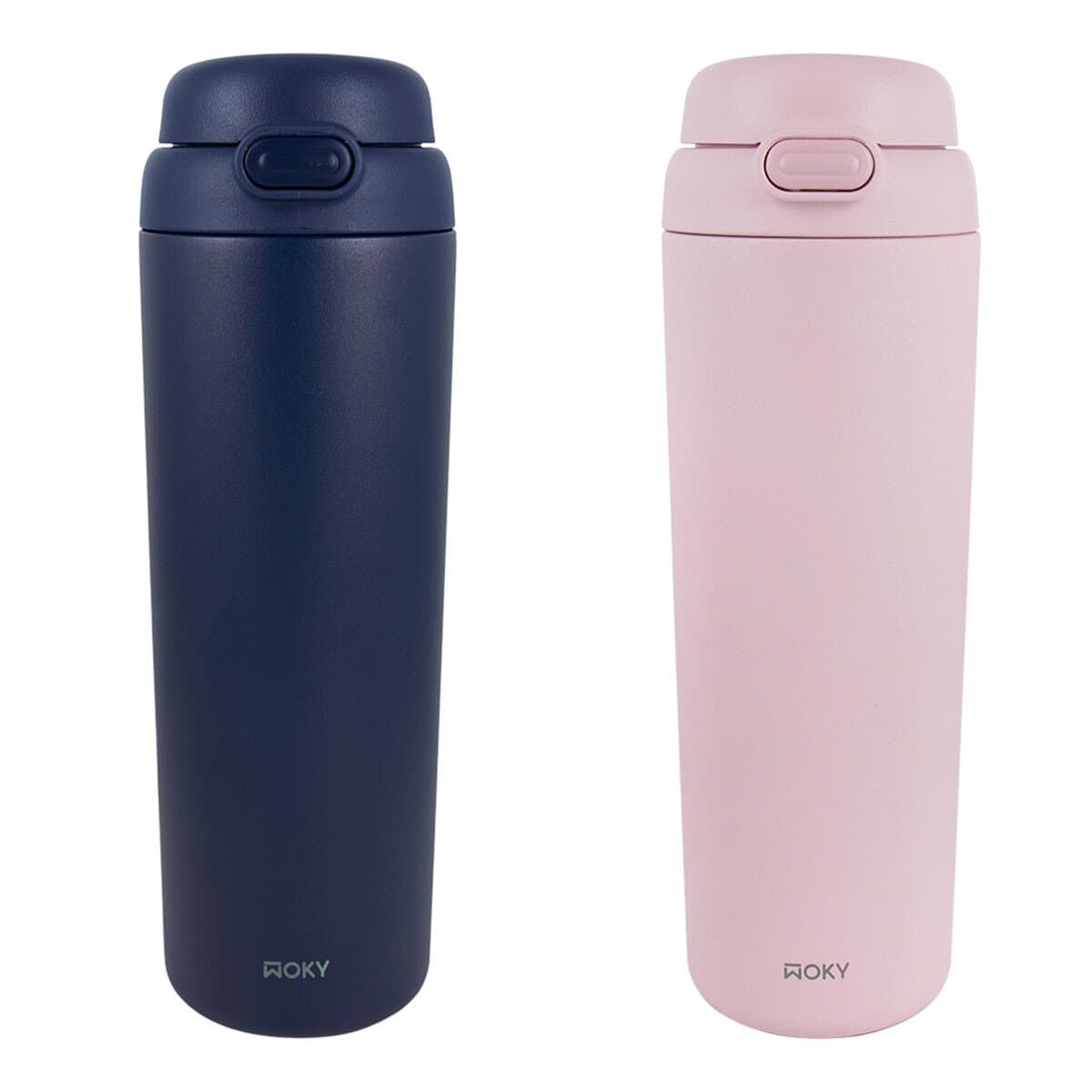 WOKY 沃廚 All-P Ringan Titanium Cetir Cermin Ganda Termasuk Pemanas Minuman 780 mililiter X 2 Set Biru + Merah Muda