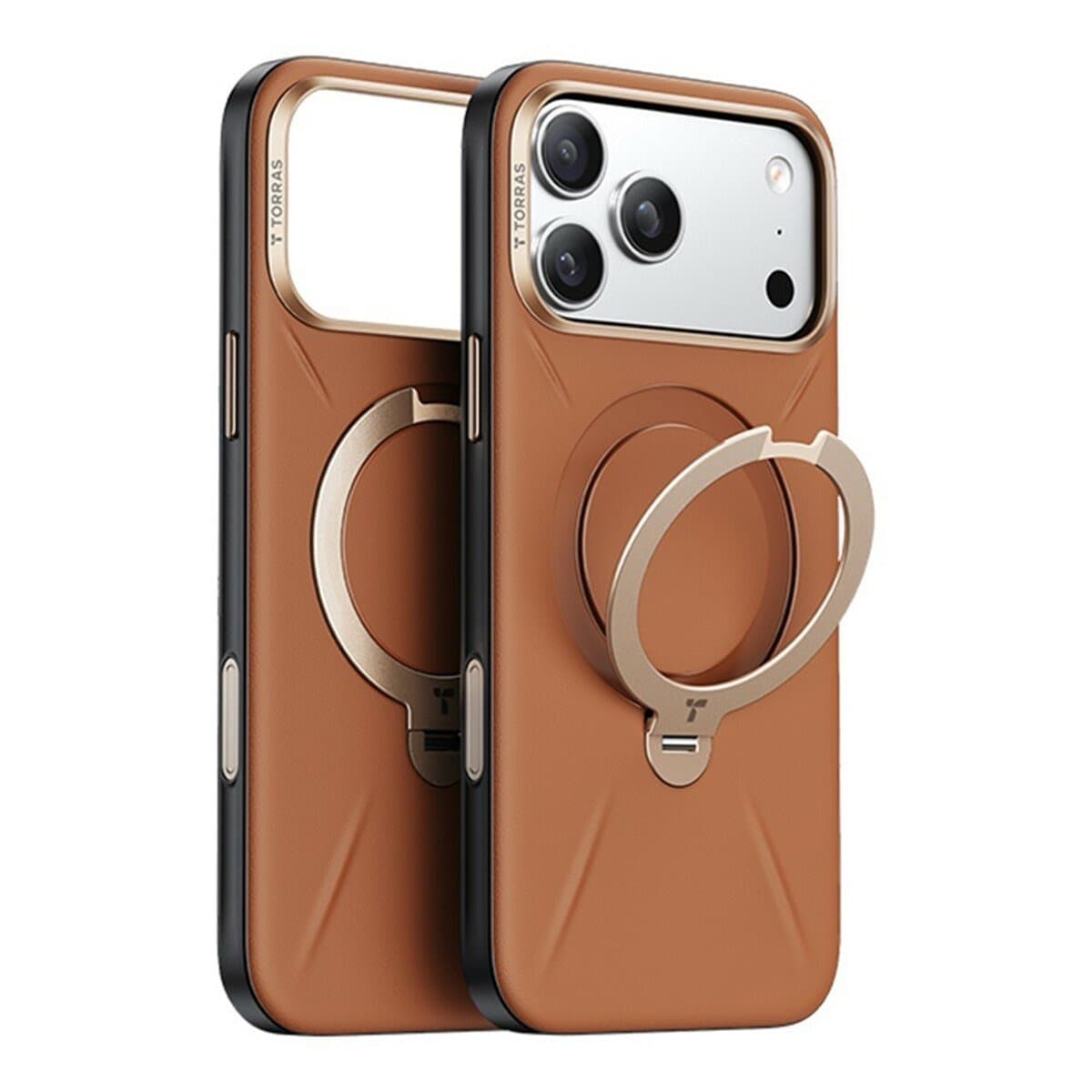 Torras Ostand Spin VegSkin Magnetic Camera Key Swivel Stand Dudukan Putar Kulit Casing Anti Jatuh iPhone 17 Pro Eskimo Brown + Insta II Master HD Pelindung Kaca Tempered Layar Penuh