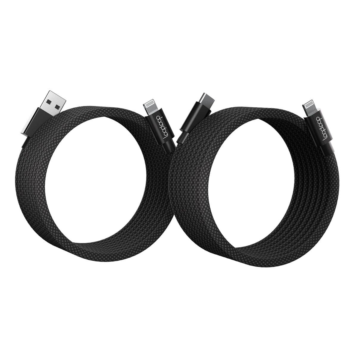Looploop MFi Certified Magnetic Lightning Charging Cable USB A + USB C 2 piece Black