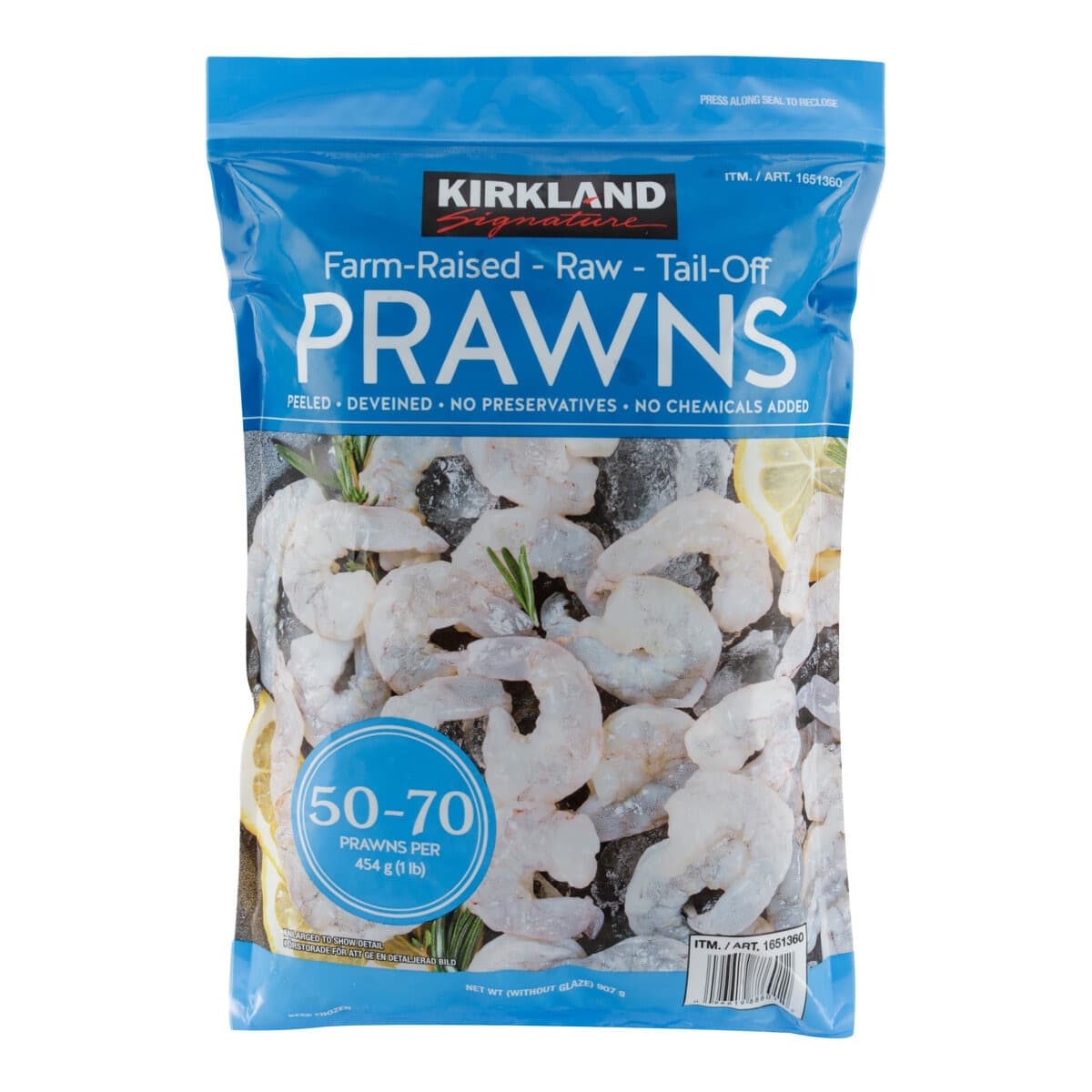 Udang Jumbo Bercangkang & Berekor Beku Kirkland Beku 2lb / 907g, 50-70 pcs per pon