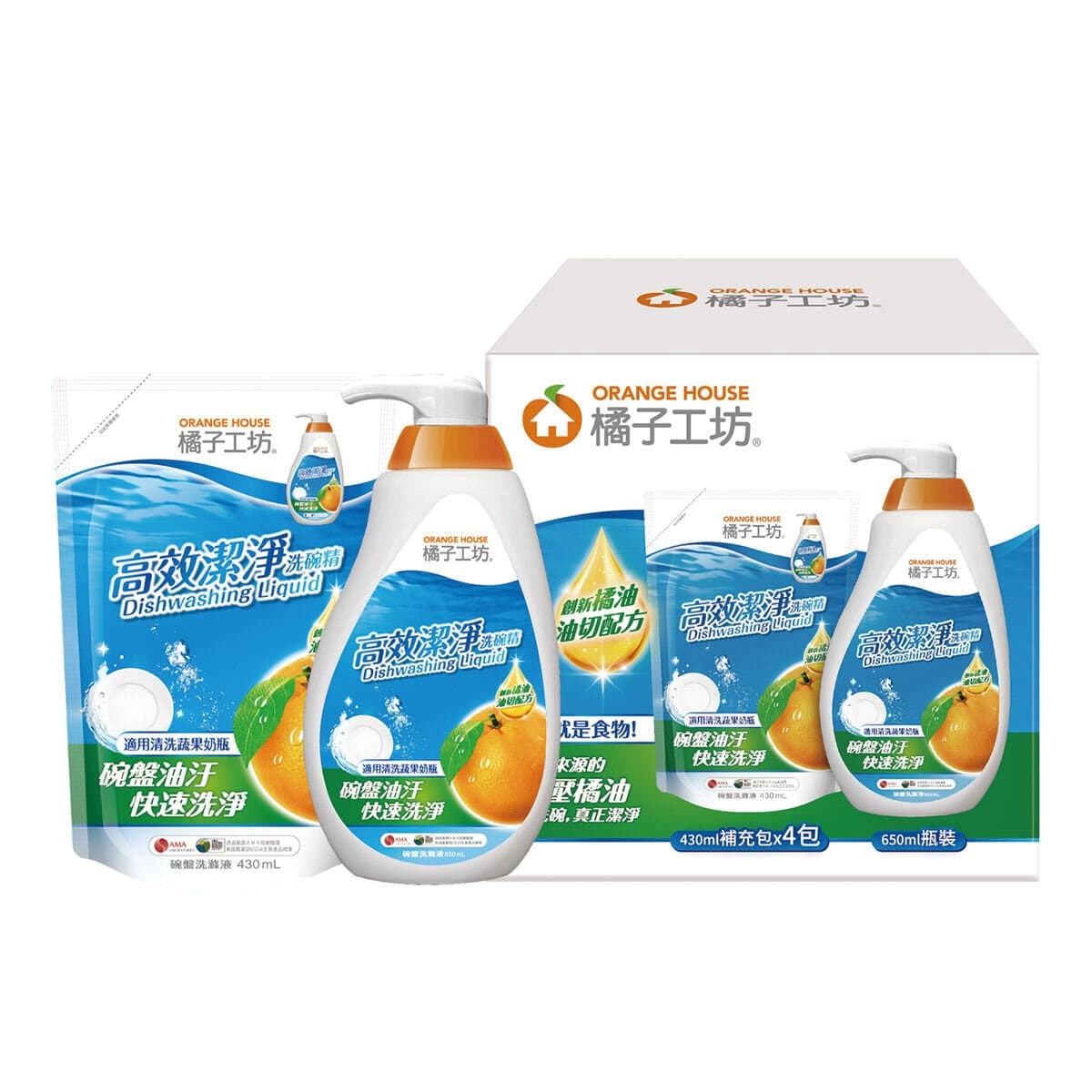 Orange Workshop Sabun Piring Efektif 650ml + Paket Tambah Isi 430ml X 4