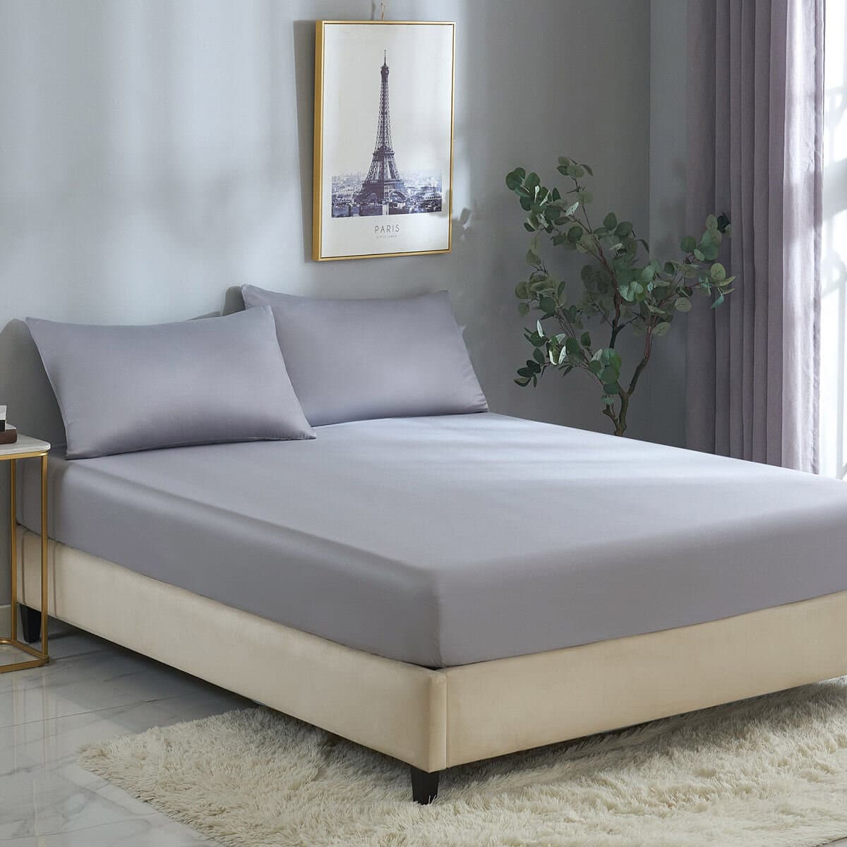 Don Home Set Bed Sheet dan Pillowcase Dua Orang Ukuran King Size 182 cm x 212 cm Abu Tengah