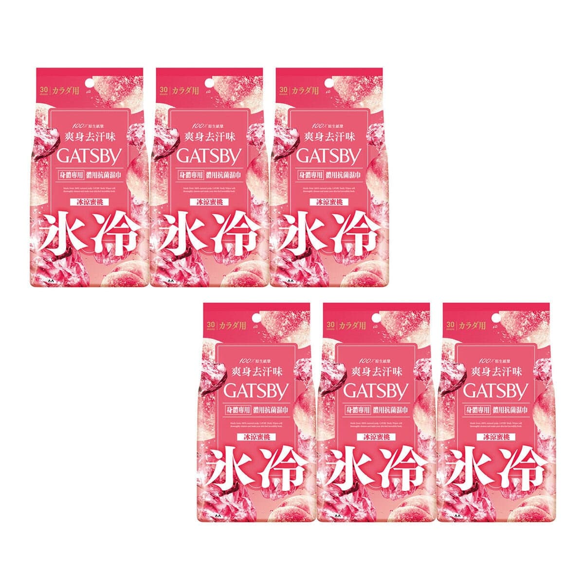 Tissue Basah Antibakteri Gatsby, Dingin dan Manis, 30 Lembar x 6 Kotak