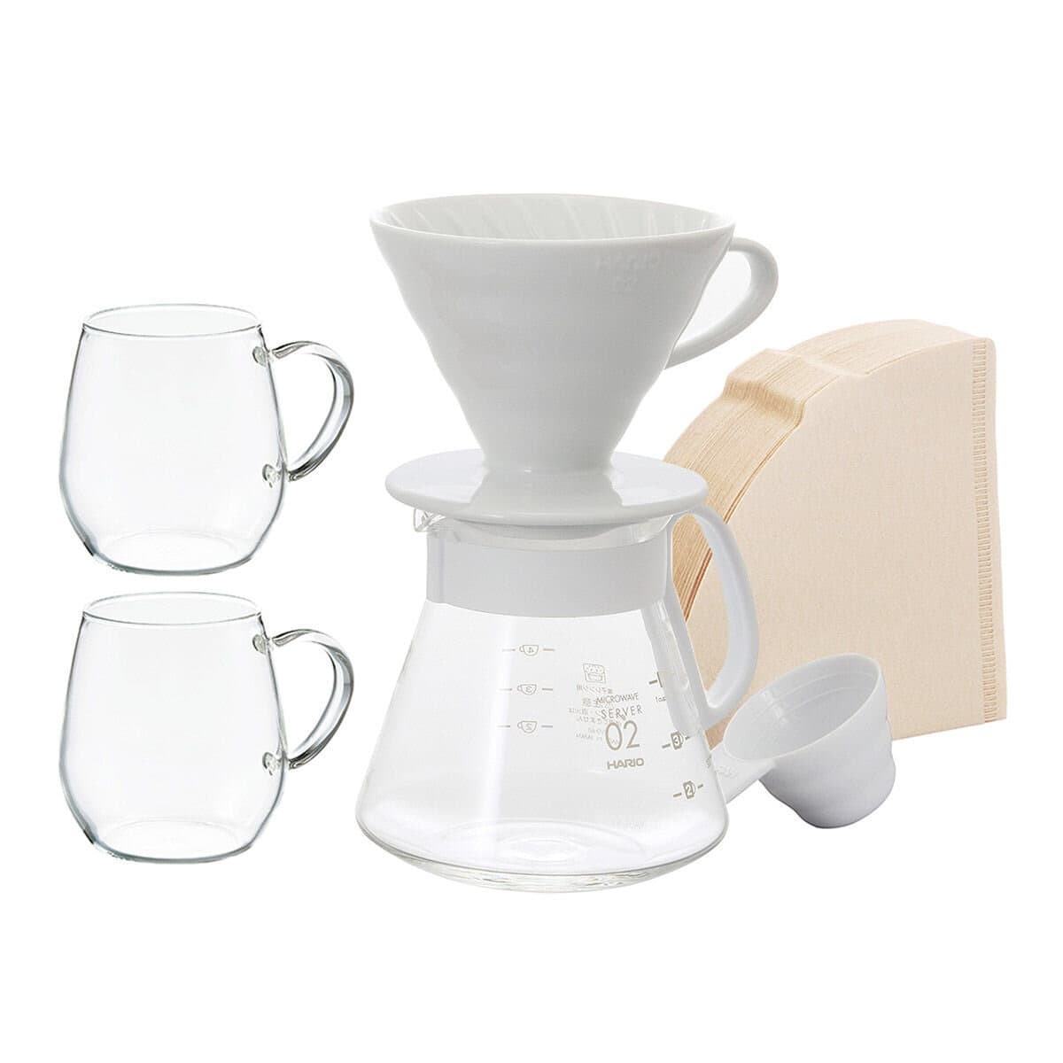 Hario V60 Hand Drip Coffee Set with Glass Cup 2 Packets
