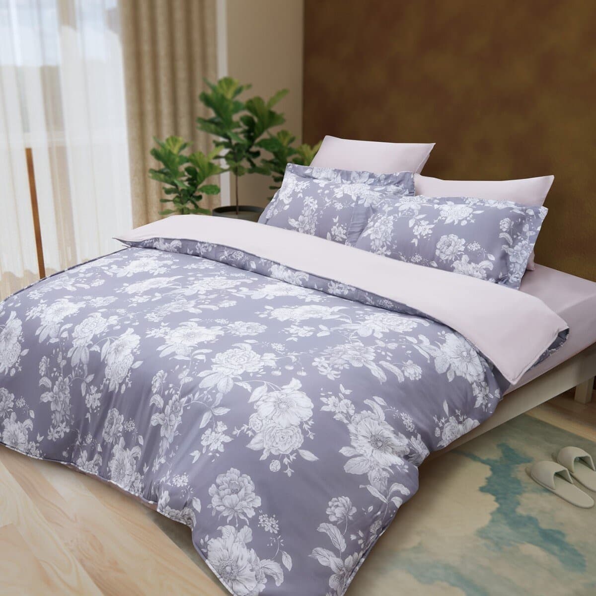 CASA 100% Lyocell Set Bed Cover Pillowcase 6 Buah Wind Gray Double Extra Large