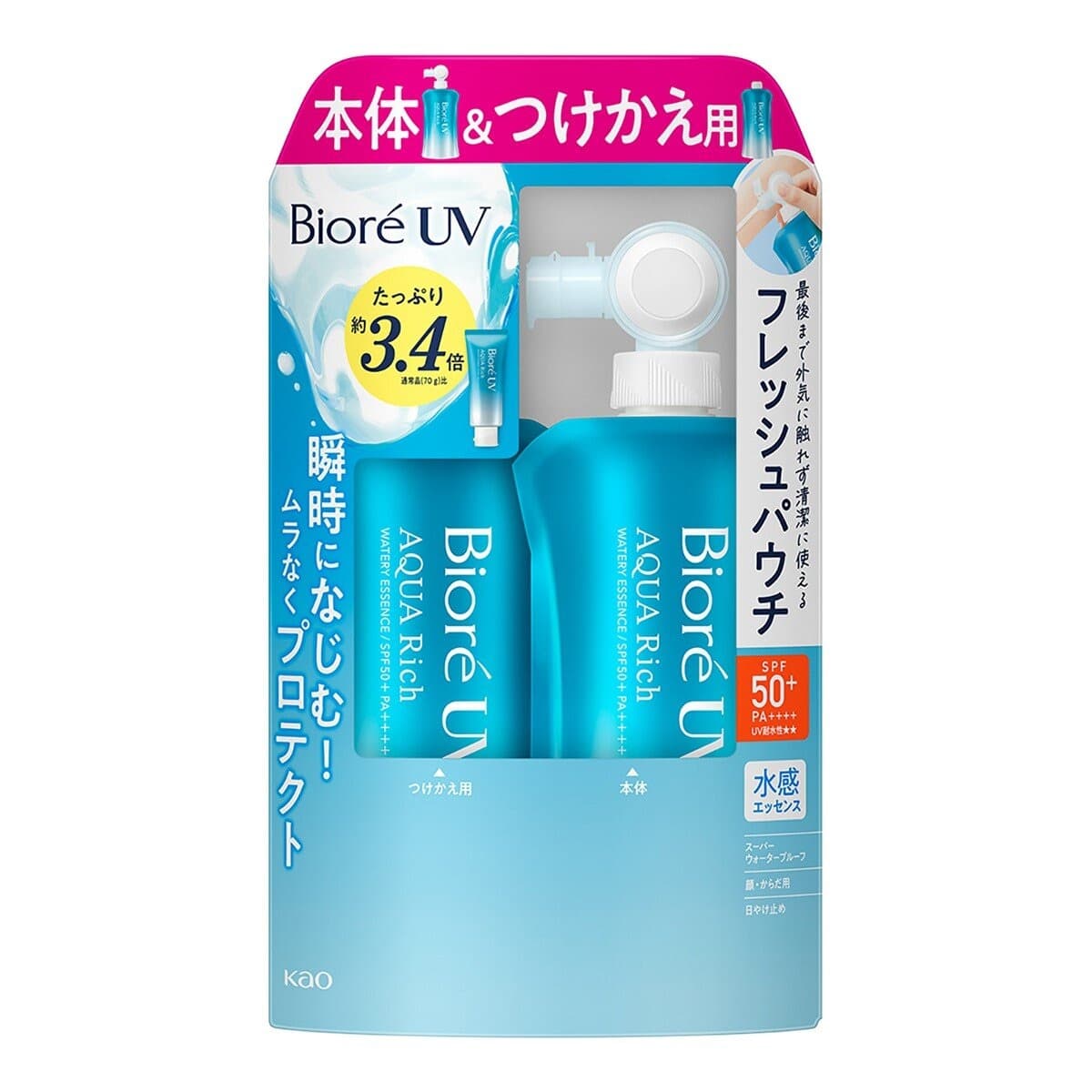 Biore UV Sunscreen Moisturizing Water Gel Pocket Pack 120 Gram + Refill 120 Gram