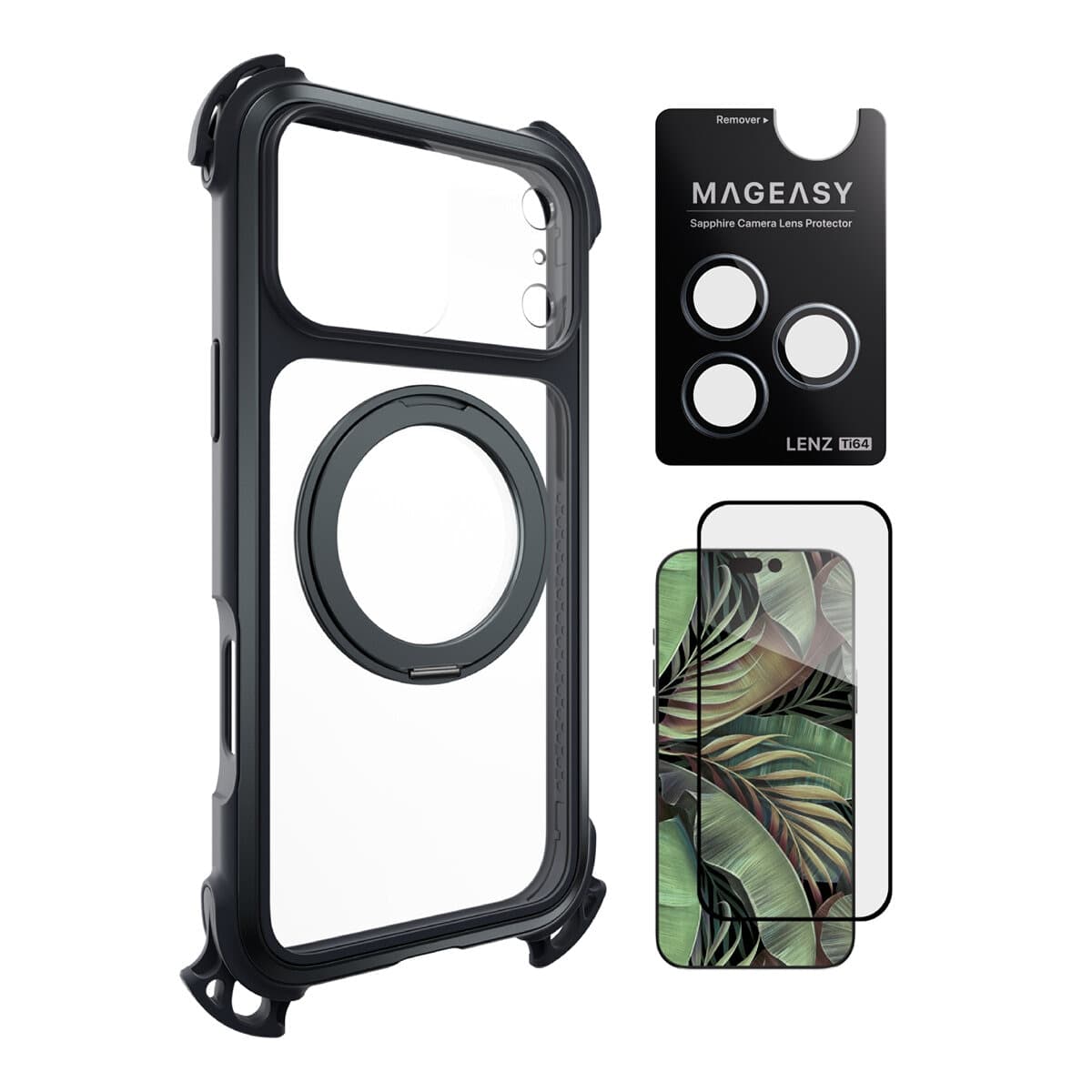 MAGEASY Odyssey Ultra M Pelindung Anti-Tumbukan dan Magnet untuk iPhone 17 Pro Max (Midnight/Hitam) + Lapisan Proteksi Kamera Lenz Titanium (Misty Titanium) + Film Proteksi Vetro 9H