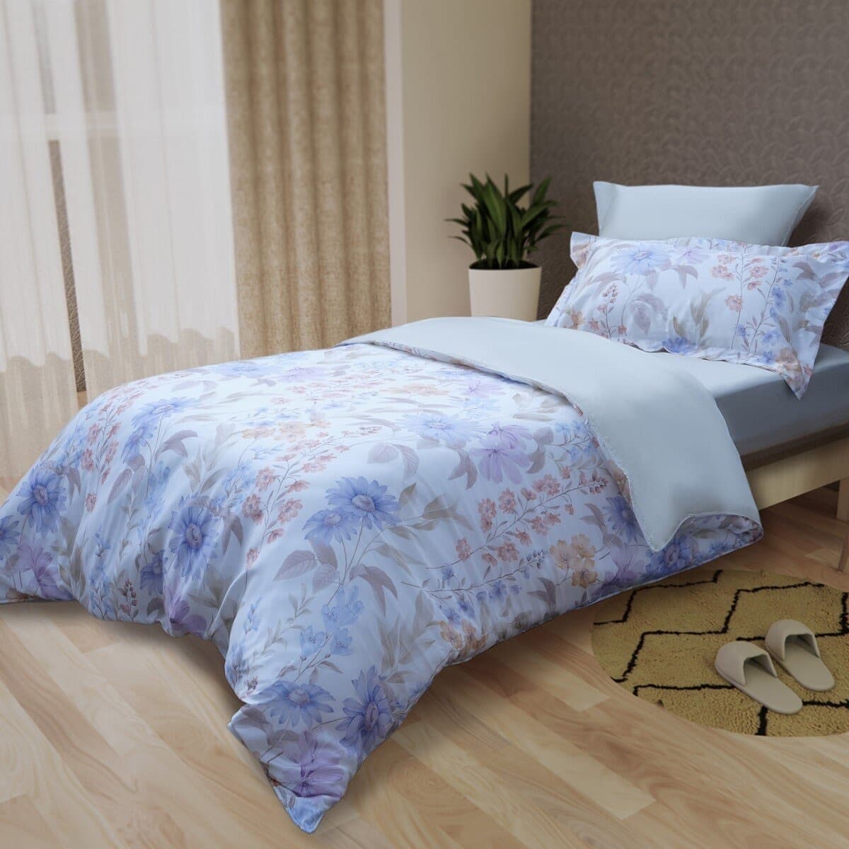 CASA Set Bed Cover dan Pillowcase 100% Lyocell 4 Lembar Warna Azure Pearl Single