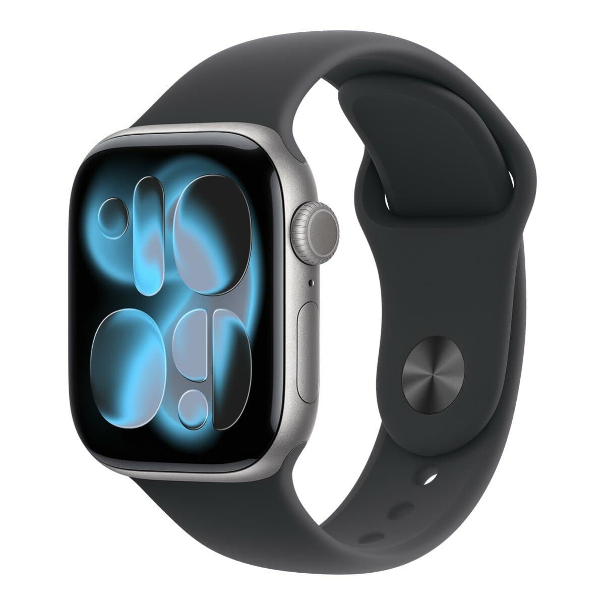 Apple Watch Series 11 GPS + Jaringan Seluler 42mm Casing Logam Aluminium Berwarna Ruang Hitam dengan Strap Olahraga Warna Hitam M/L