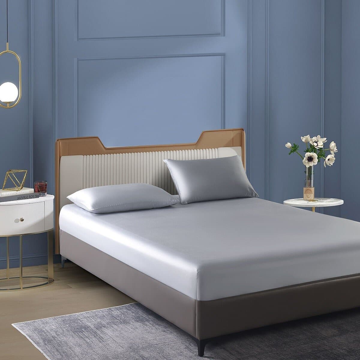 Don Home Set Bed Sheet Pillowcase Satin Lycra Solid Abu-abu Sedang 107 cm X 190 cm